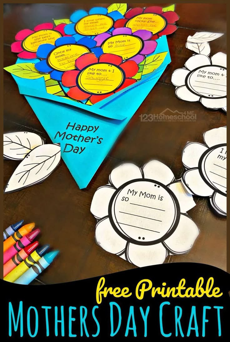 Flower Bouquet Free Printable Mothers Day Craft For Kids regarding Easy Mothers Day Crafts For Kids Printable