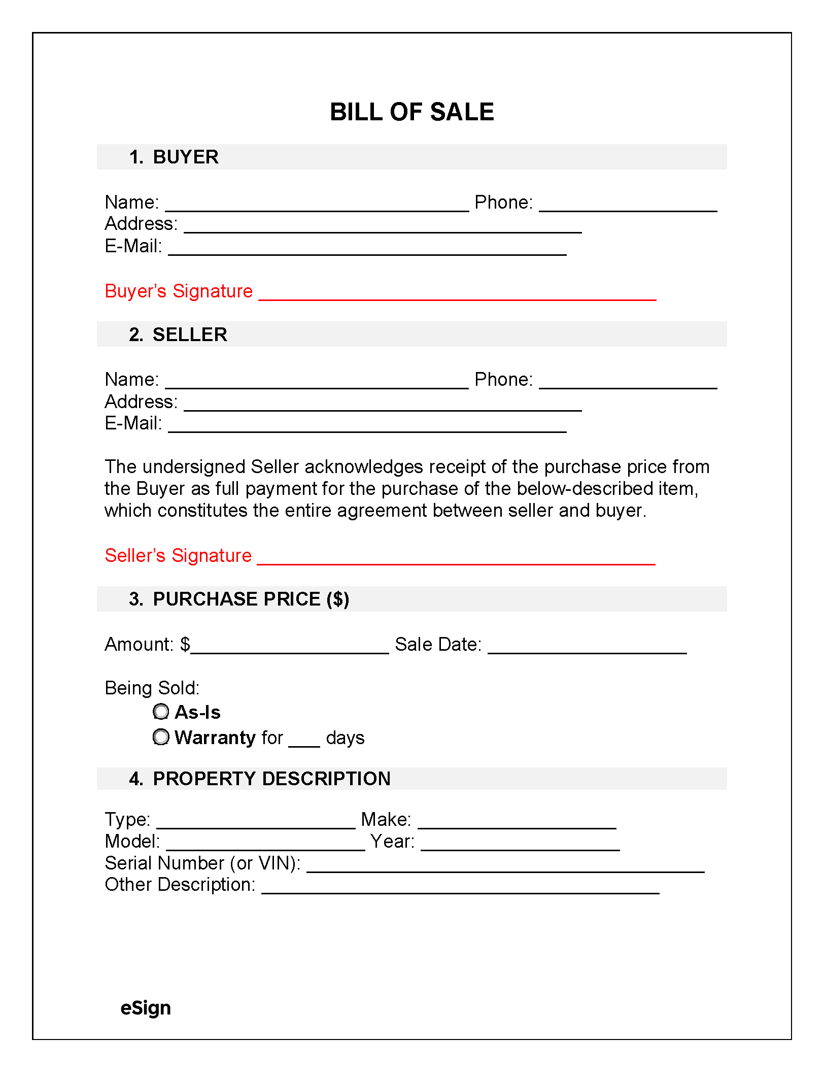 Free Bill Of Sale Forms (23) | Pdf | Word throughout Printable Bill Of Sale Free