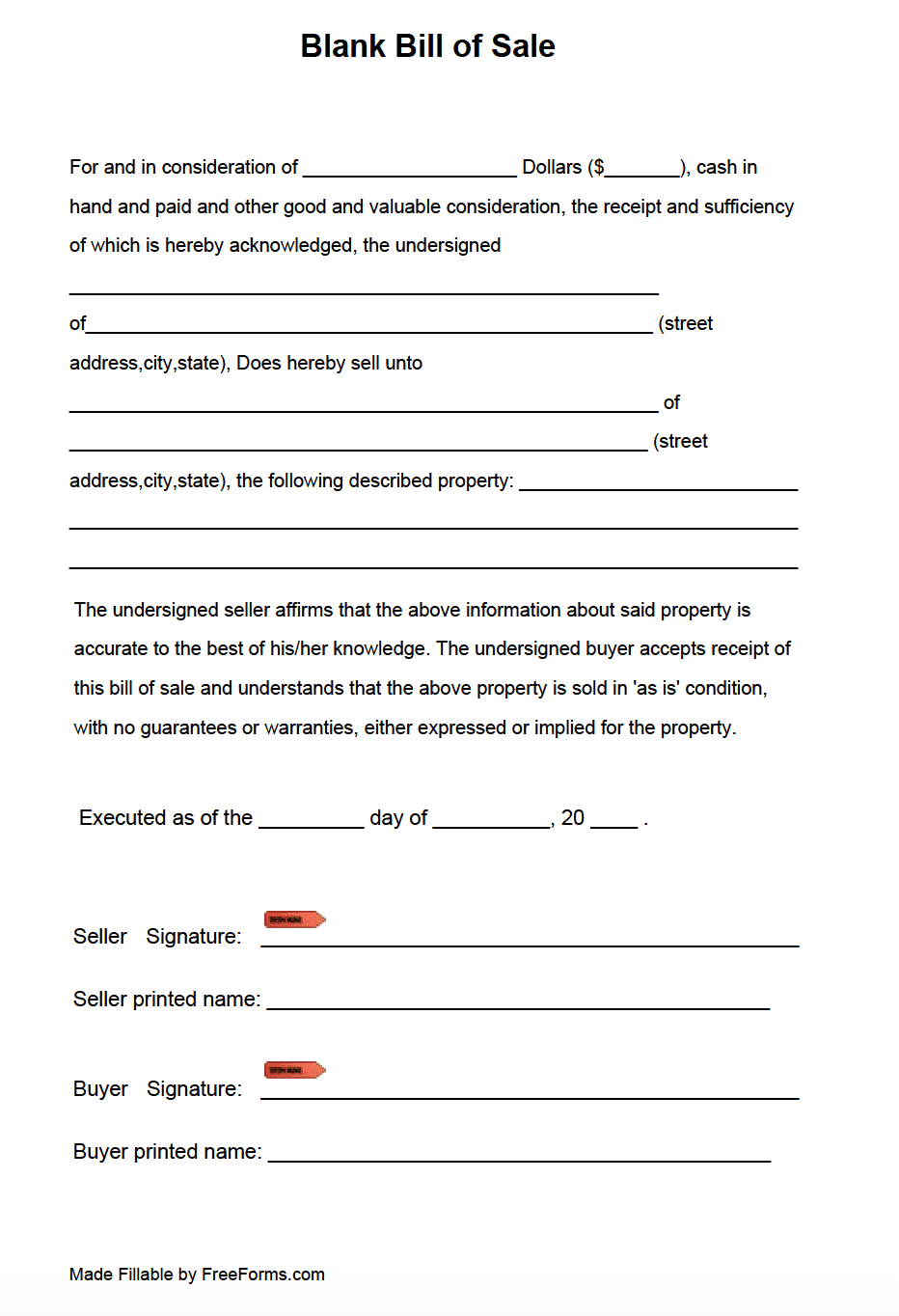 Free Blank Bill Of Sale Form | Pdf throughout Printable General Bill Of Sale Template Word
