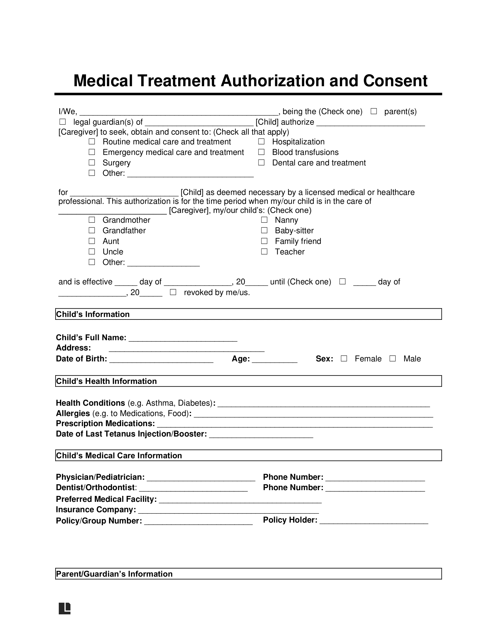Free Child Medical Consent Form Template | Pdf & Word for Printable Medical Consent Form For Minor While Parents Are Away