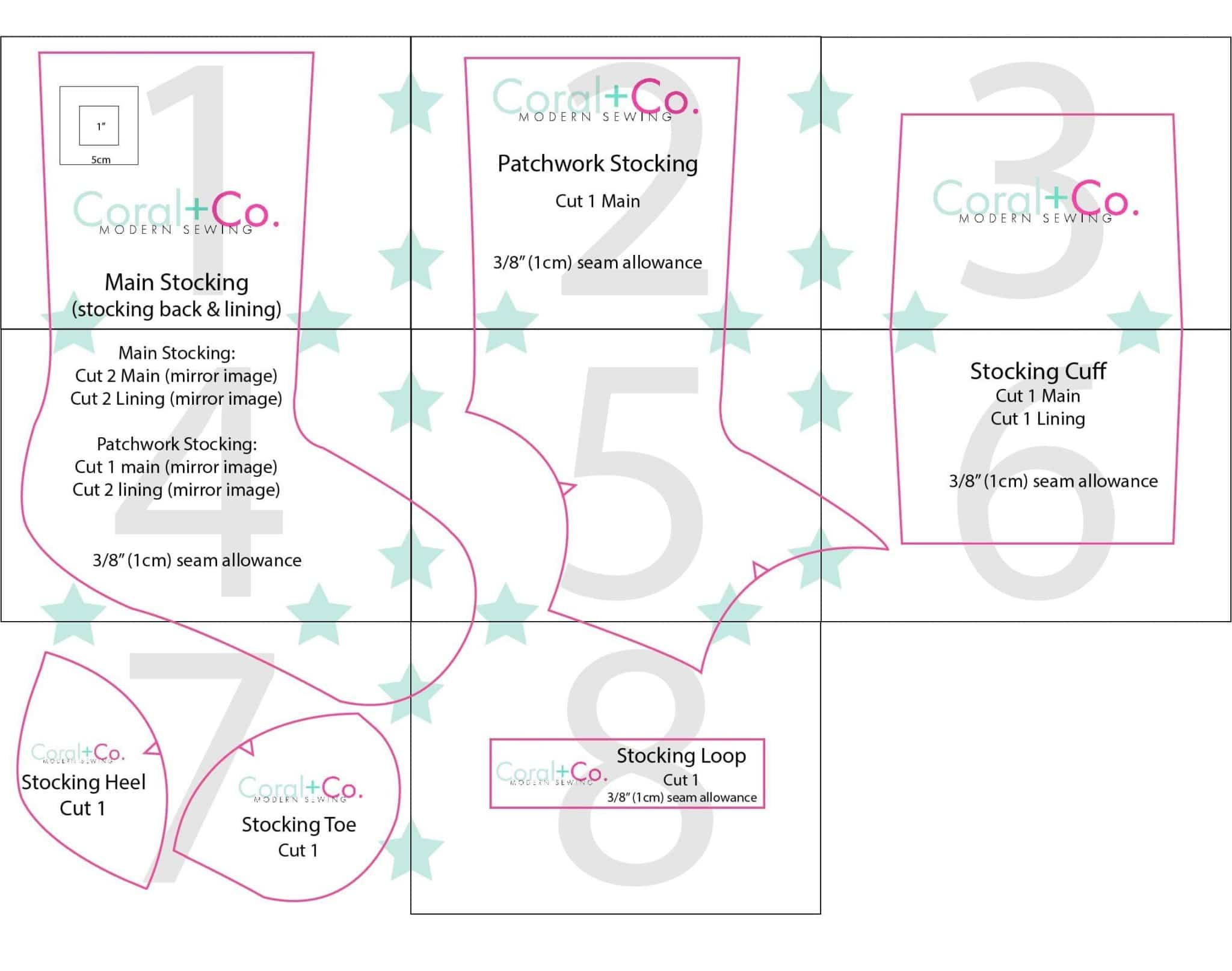 Free Christmas Stocking Sewing Pattern With Toe Patch - Coral + Co. in Free Printable Christmas Stocking Sewing Patterns