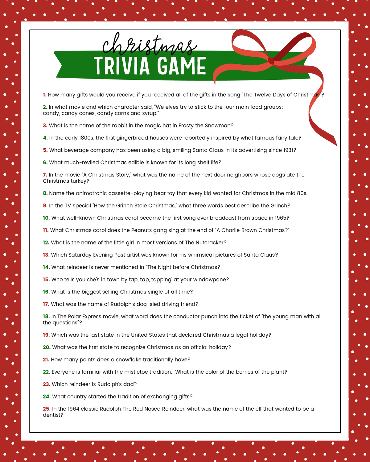 Free Christmas Trivia Printables {Games For The Family!} | Lil' Luna in Free Christmas Trivia Game Printable