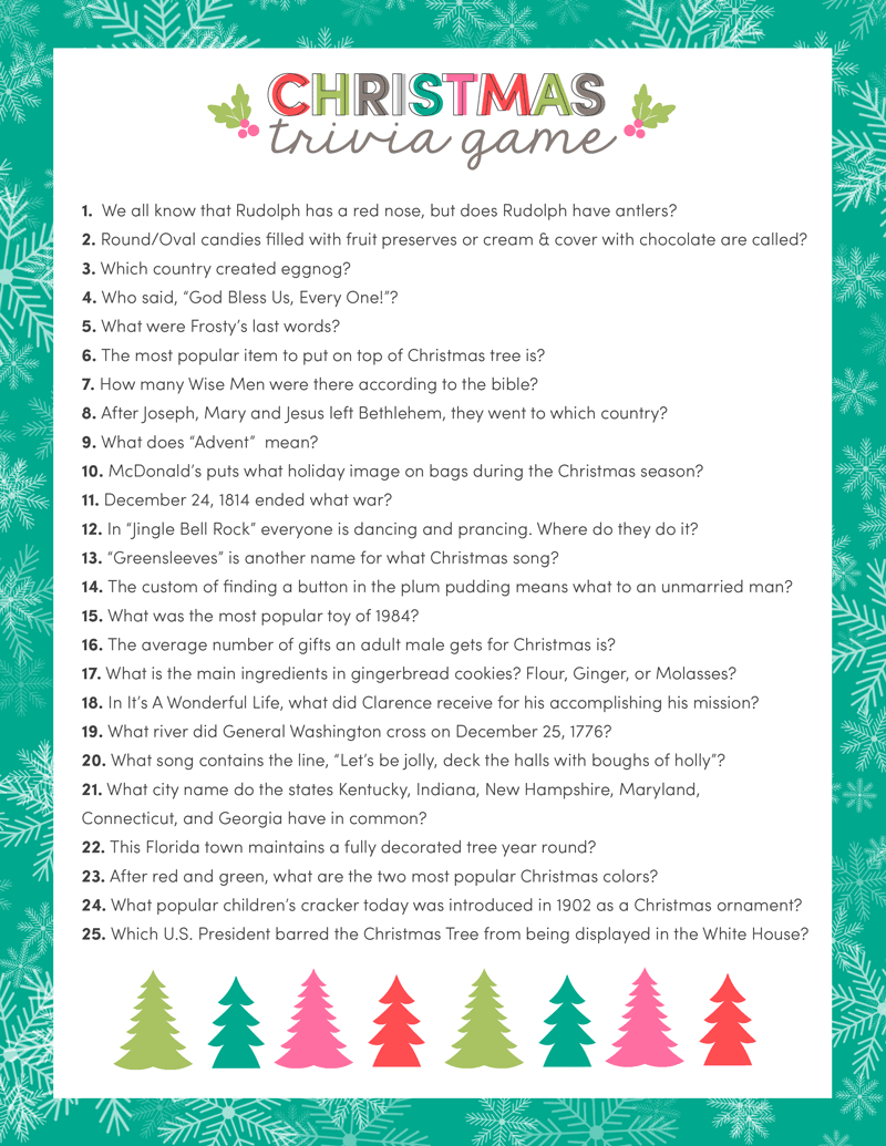 Free Christmas Trivia Printables {Games For The Family!} | Lil' Luna with regard to Free Christmas Trivia Game Printable