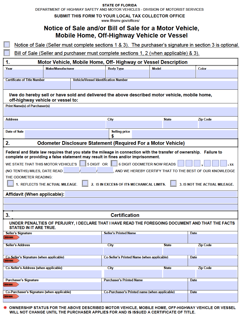 Free Florida Bill Of Sale Forms | Pdf in Printable Bill of Sale Florida