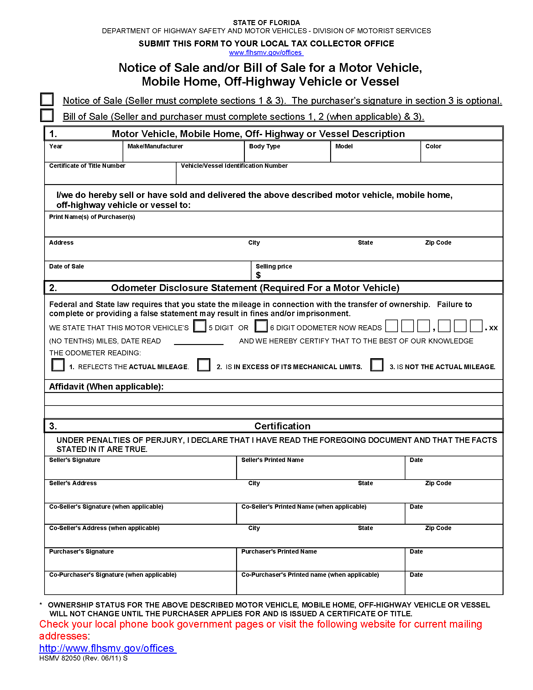 Free Florida Bill Of Sale Forms | Pdf intended for Printable Bill of Sale Florida