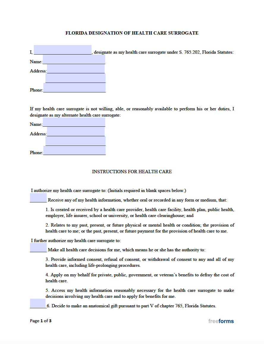 Free Florida Medical Power Of Attorney Form | Pdf in Free Printable Health Care Surrogate Form