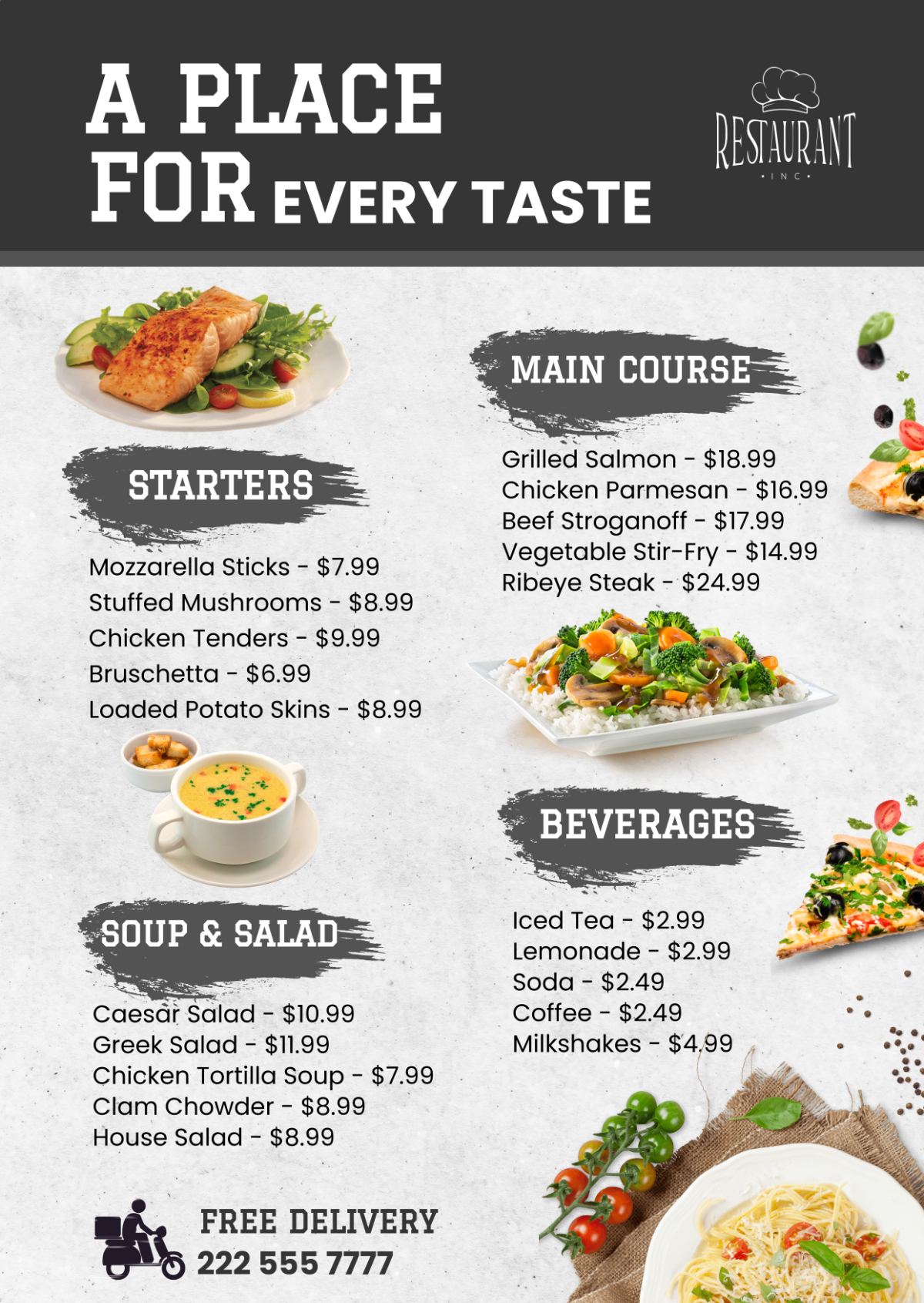 Free Food Menu Templates, Editable And Printable intended for Printable Restaurant Menus with Prices