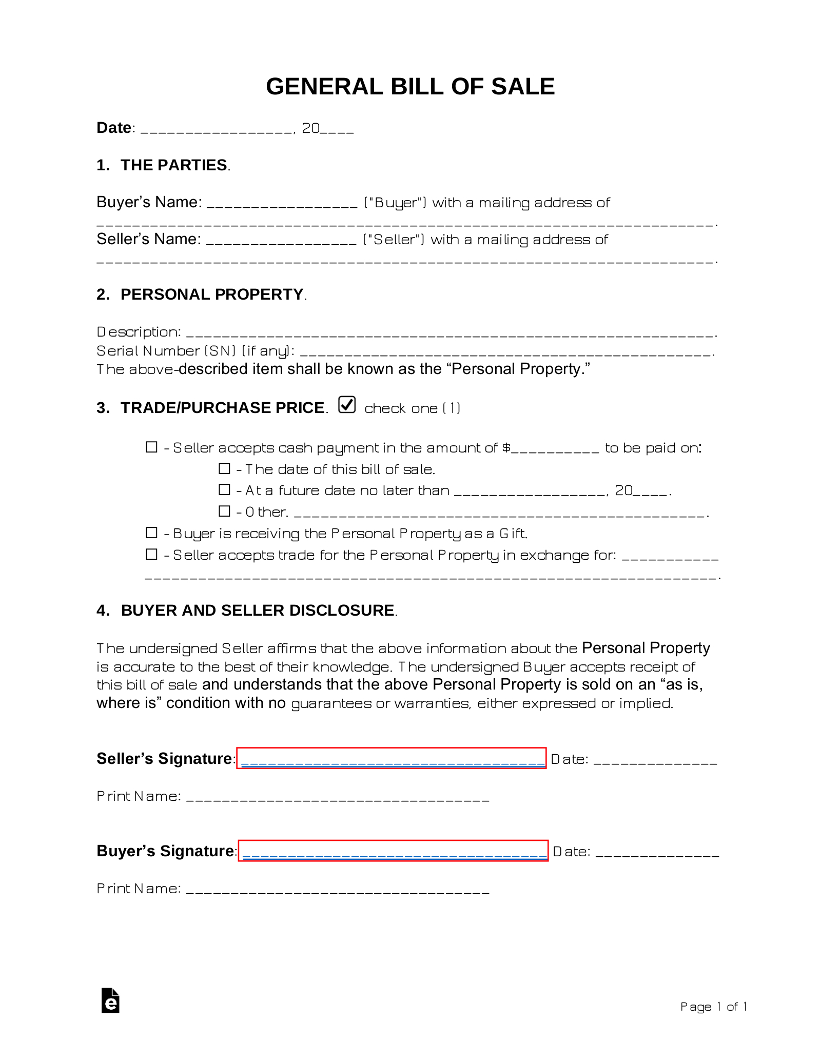 Free General (Personal Property) Bill Of Sale Form - Pdf | Word for Printable General Bill of Sale Template Word