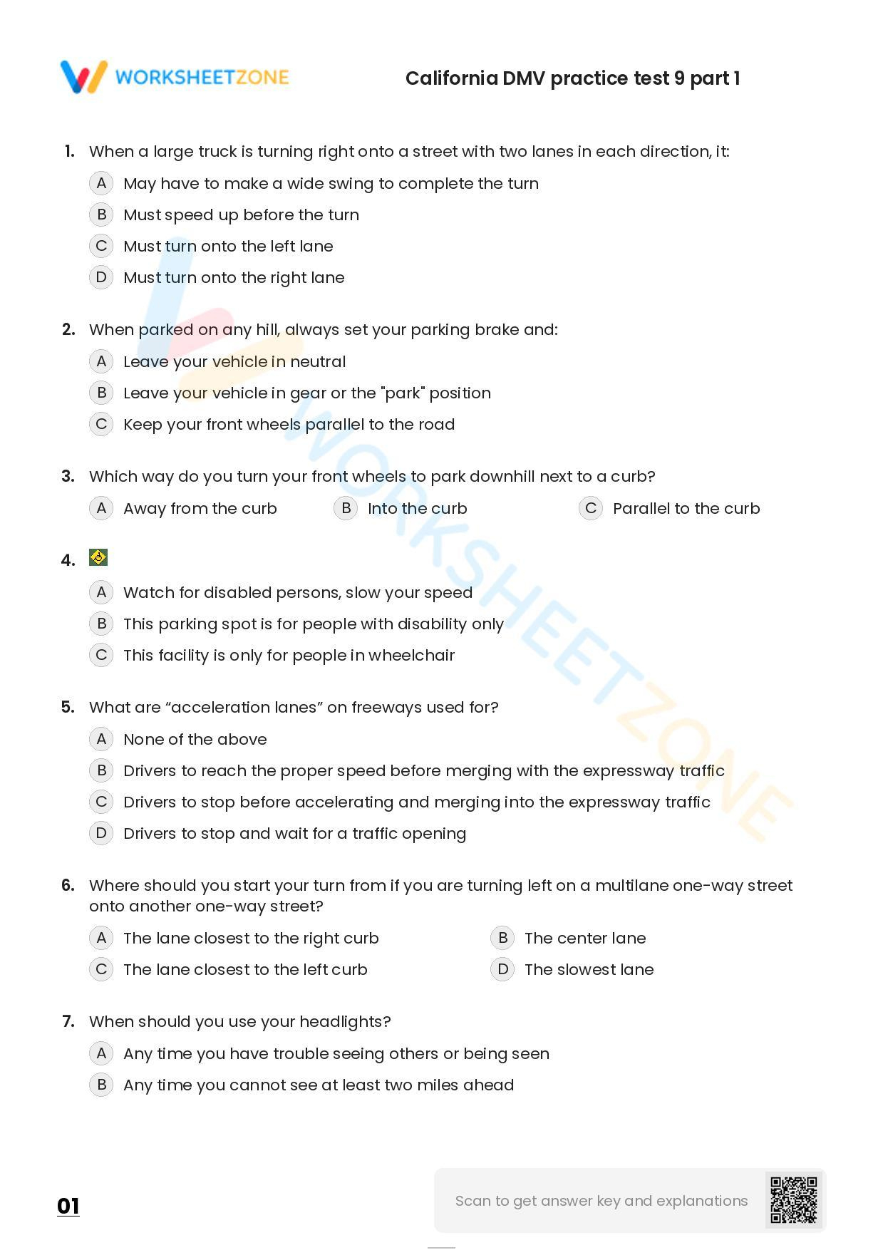 Free Printable California Dmv Practice Test 9 Part 1 within Printable Dmv Practice Test