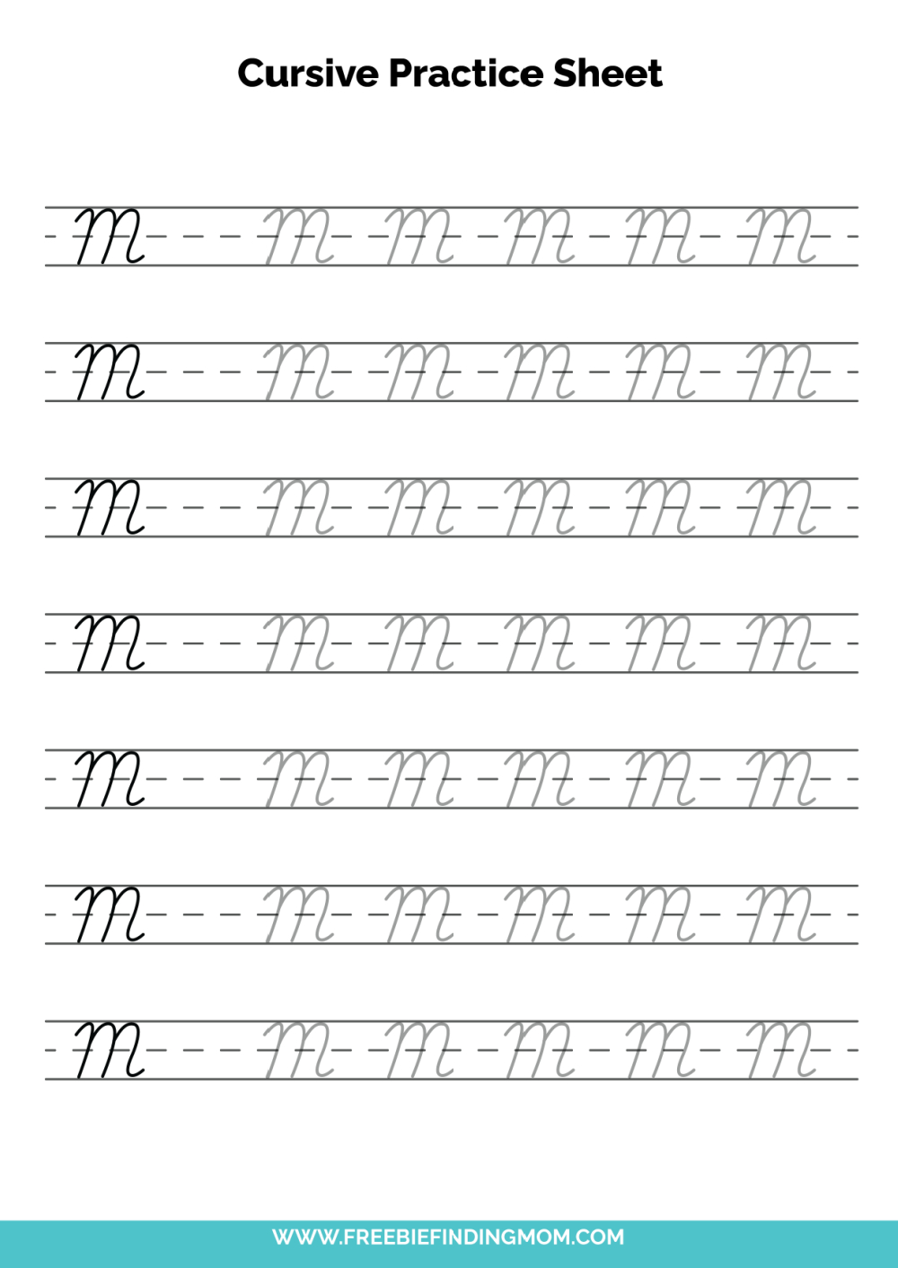 Free Printable Cursive Alphabet Practice Sheets: Capital M inside Cursive Practice Sheets Free Printable