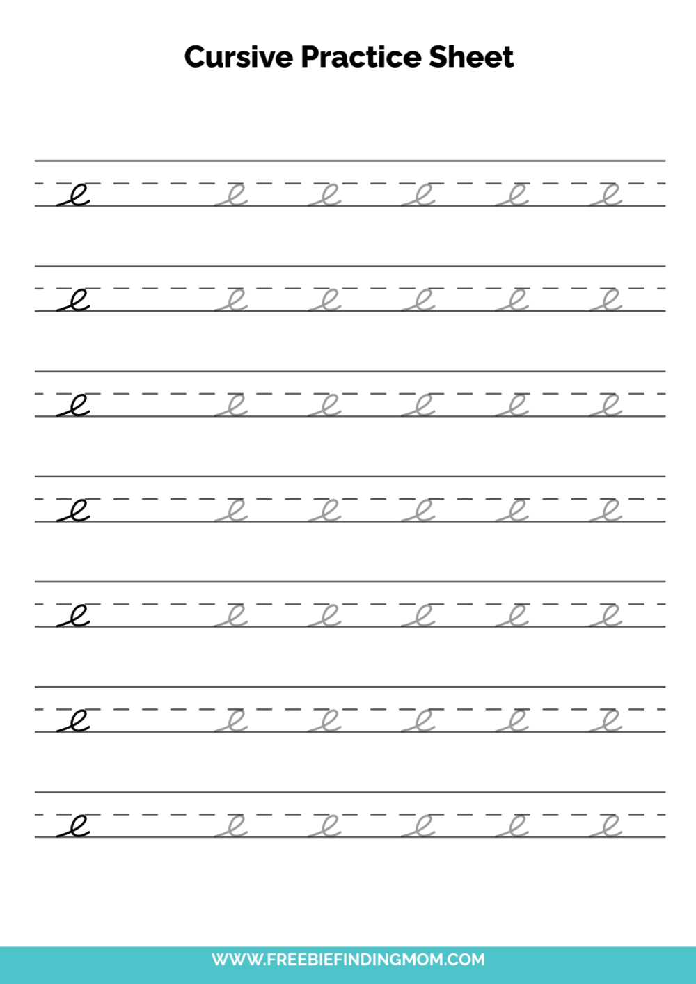 Free Printable Cursive Alphabet Practice Sheets: Lowercase E with Cursive Practice Sheets Free Printable