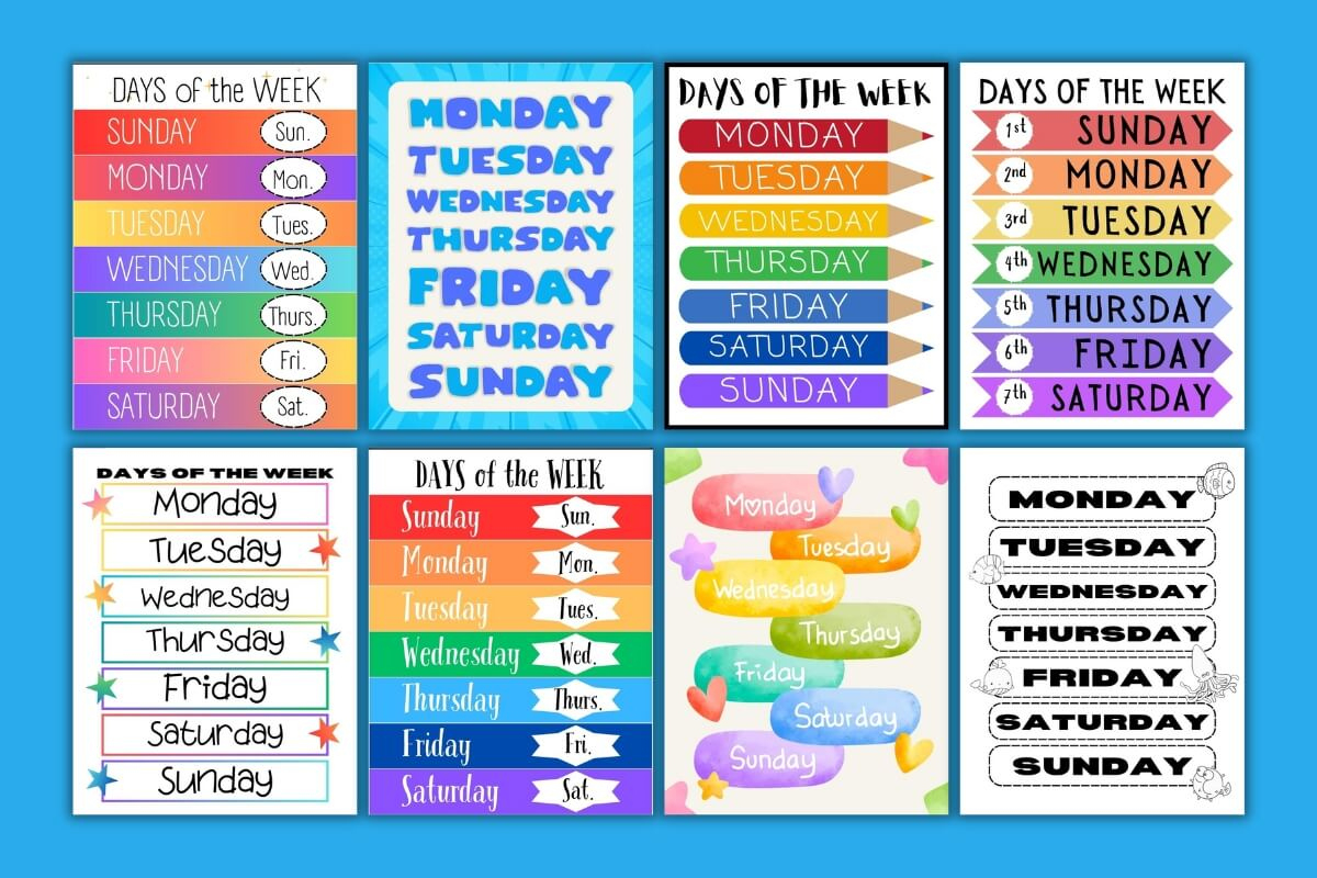 Free Printable Days Of The Week Charts with regard to Days of the Week Chart Printable