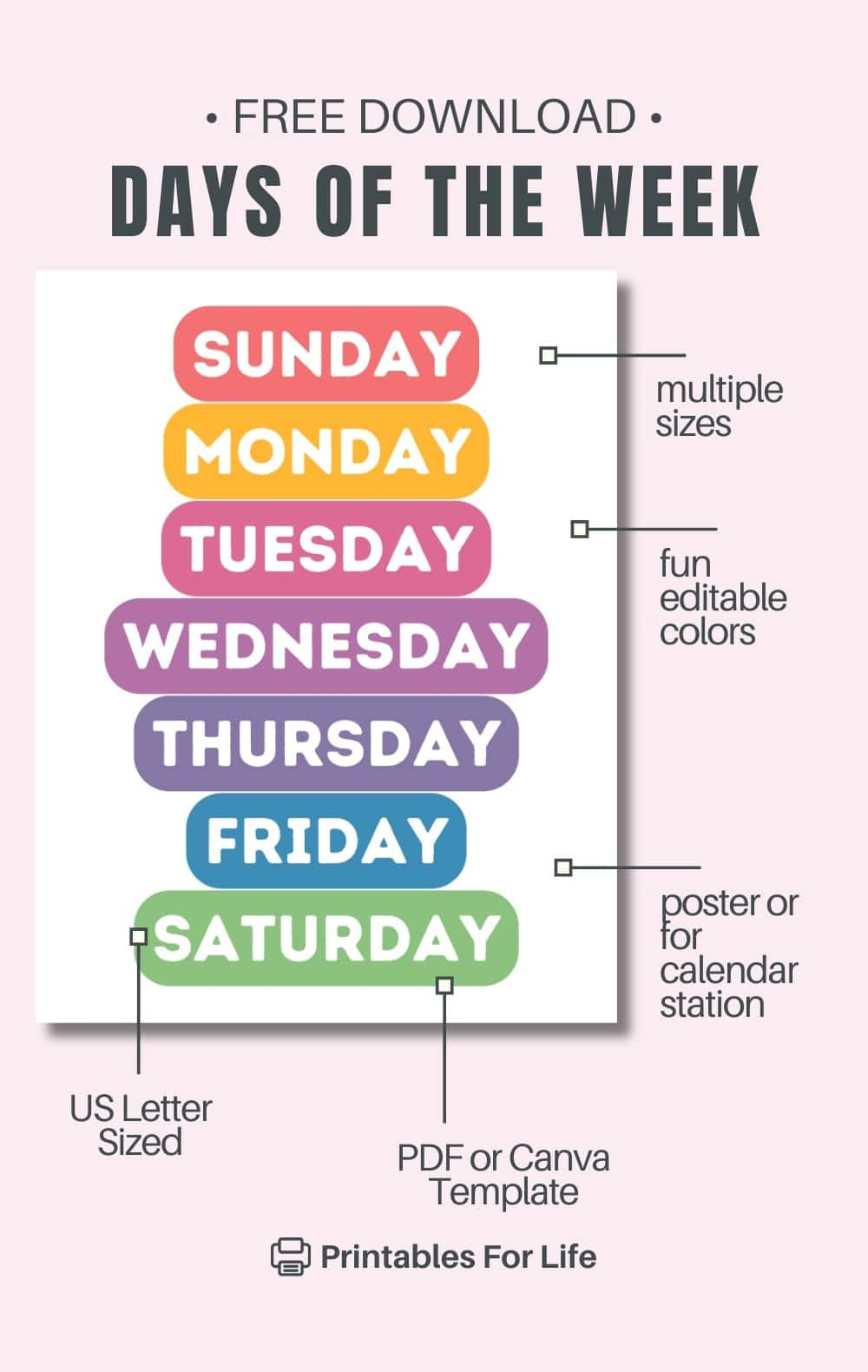 Free Printable Days Of The Week Poster within Printable Days Of The Week