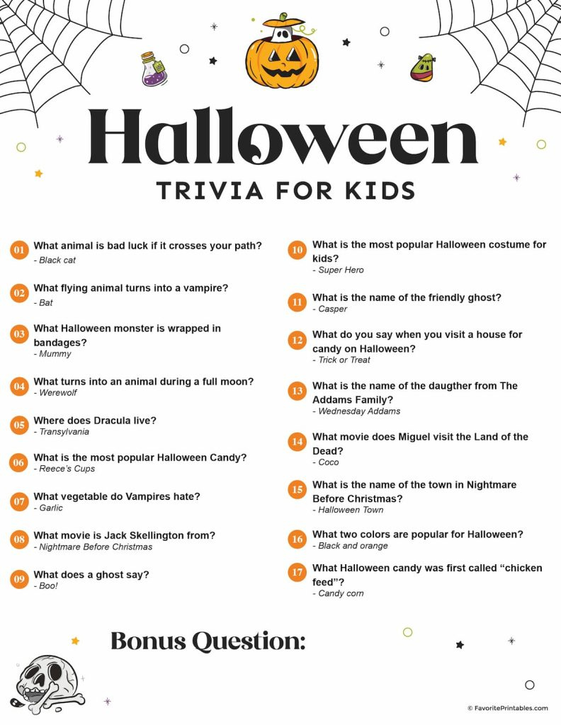Free Printable Halloween Trivia For Kids - Favorite Printables pertaining to Printable Halloween Trivia Questions and Answers