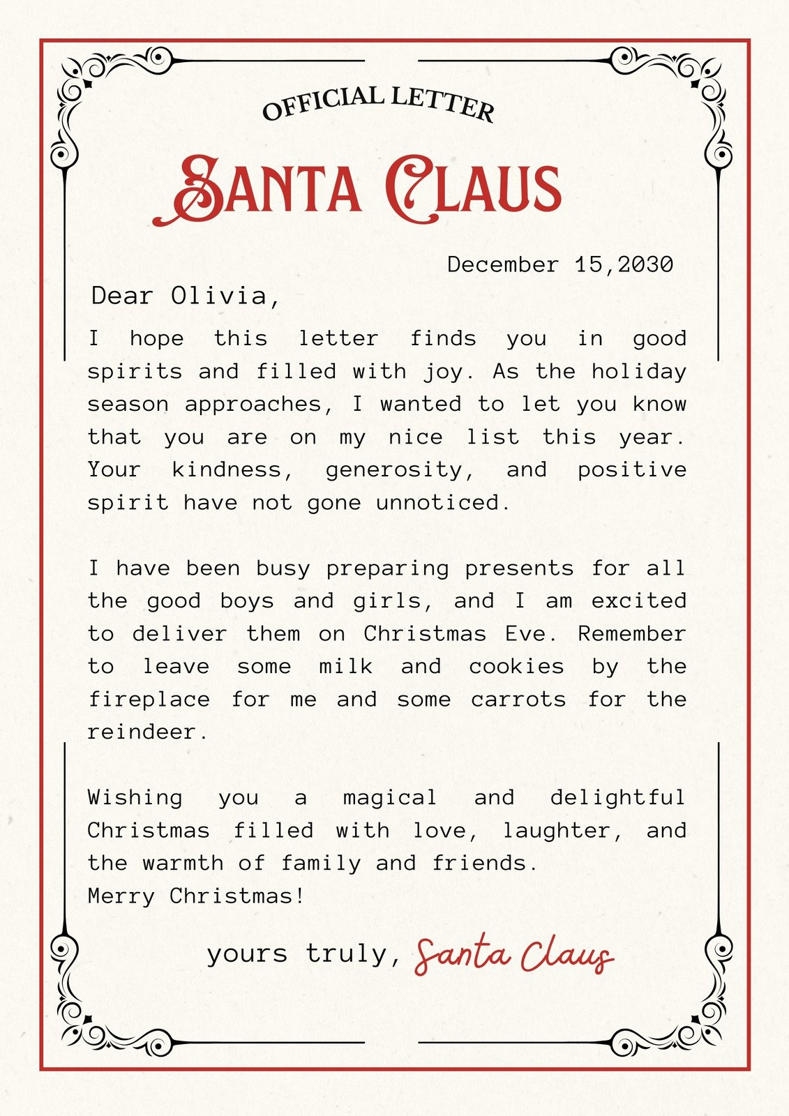 Free Printable Santa Letter Templates You Can Customize | Canva intended for Free Printable Letter From Santa Template Word