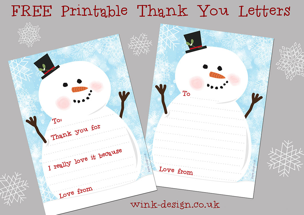 Free Printable Snowman Christmas Thank You Letters - Wink Design in Winter Thank You Note Printable