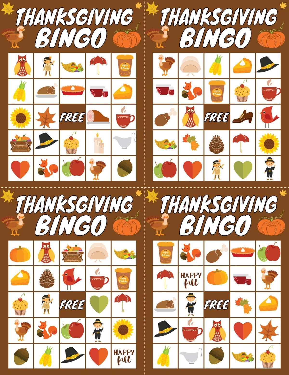 Free Printable Thanksgiving Bingo Game (20 Cards) - Play Party Plan within Free Thanksgiving Printable Bingo Cards