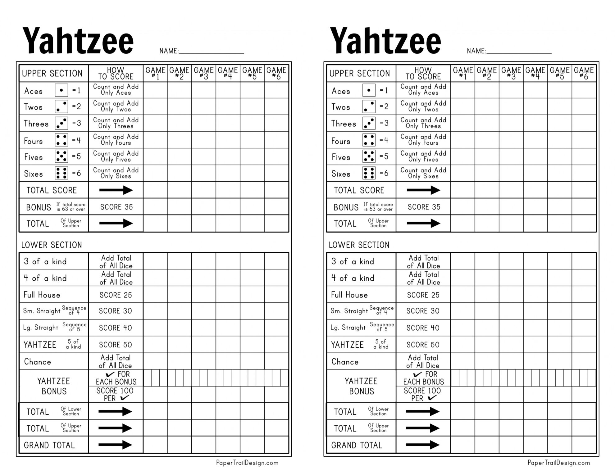 Free Printable Yahtzee Score Card - Paper Trail Design with Free Yahtzee Score Sheets Printable