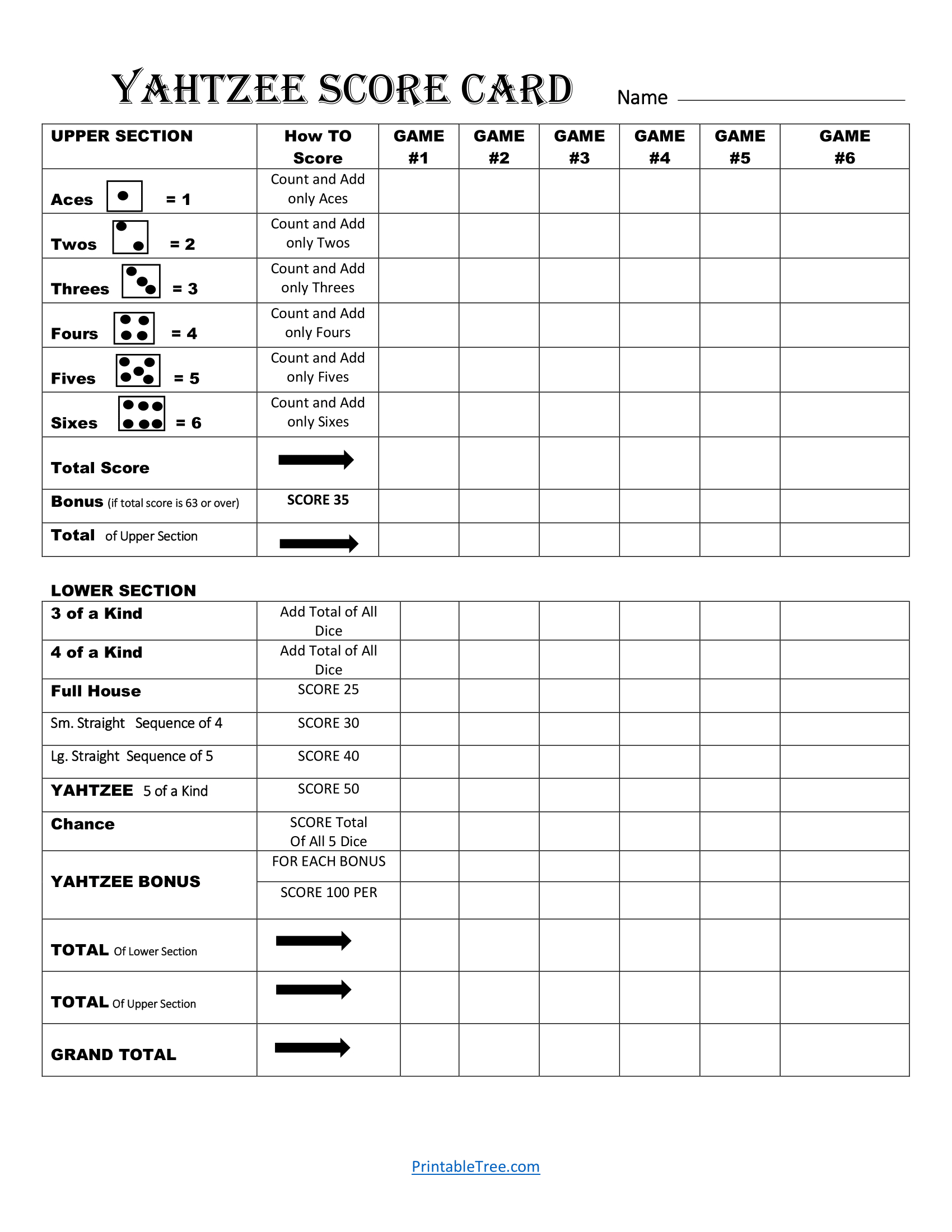 Free Printable Yahtzee Score Card Sheets Pdf Templates inside Free Yahtzee Score Sheets Printable