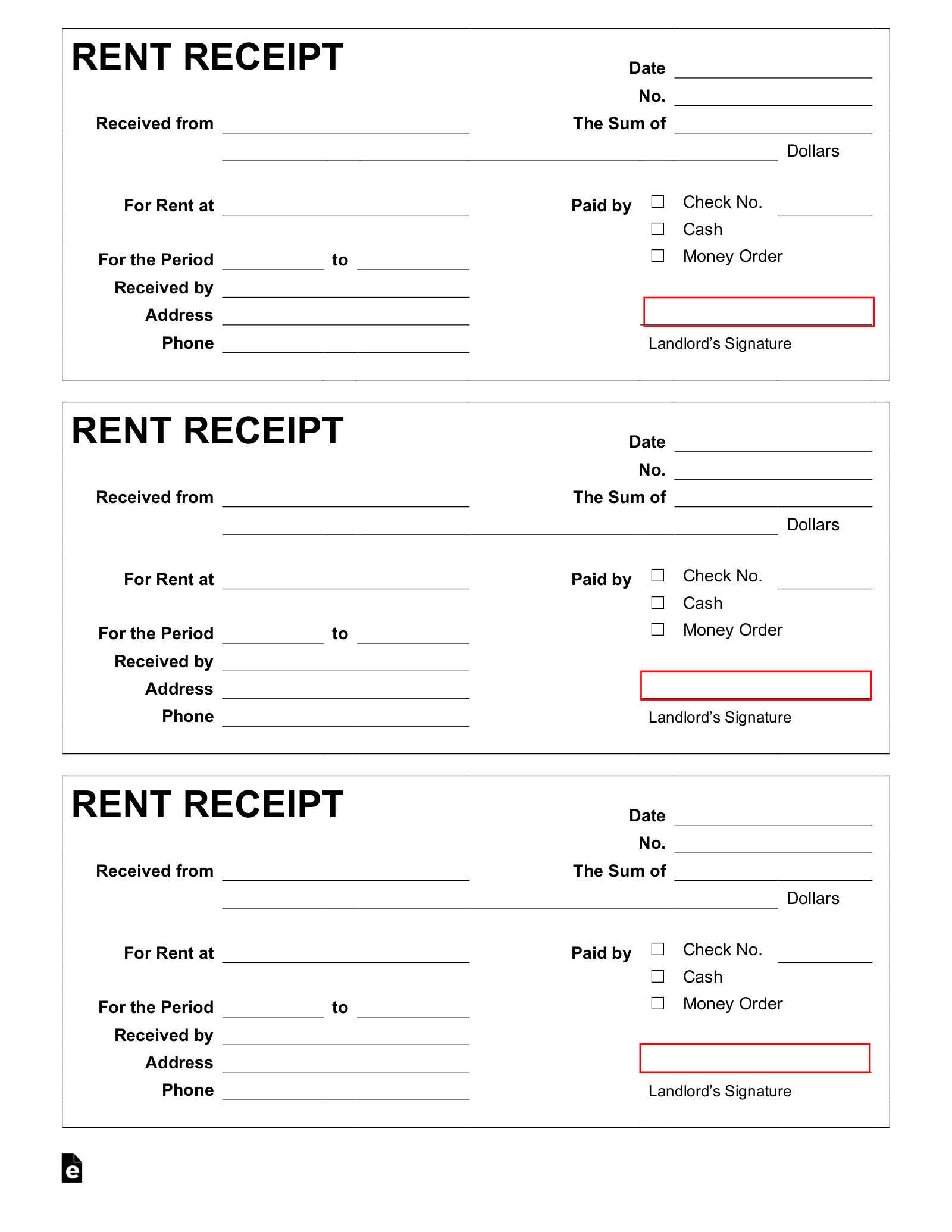 Free Rent Receipt - Pdf | Word – Eforms in Printable Rent Receipt Format