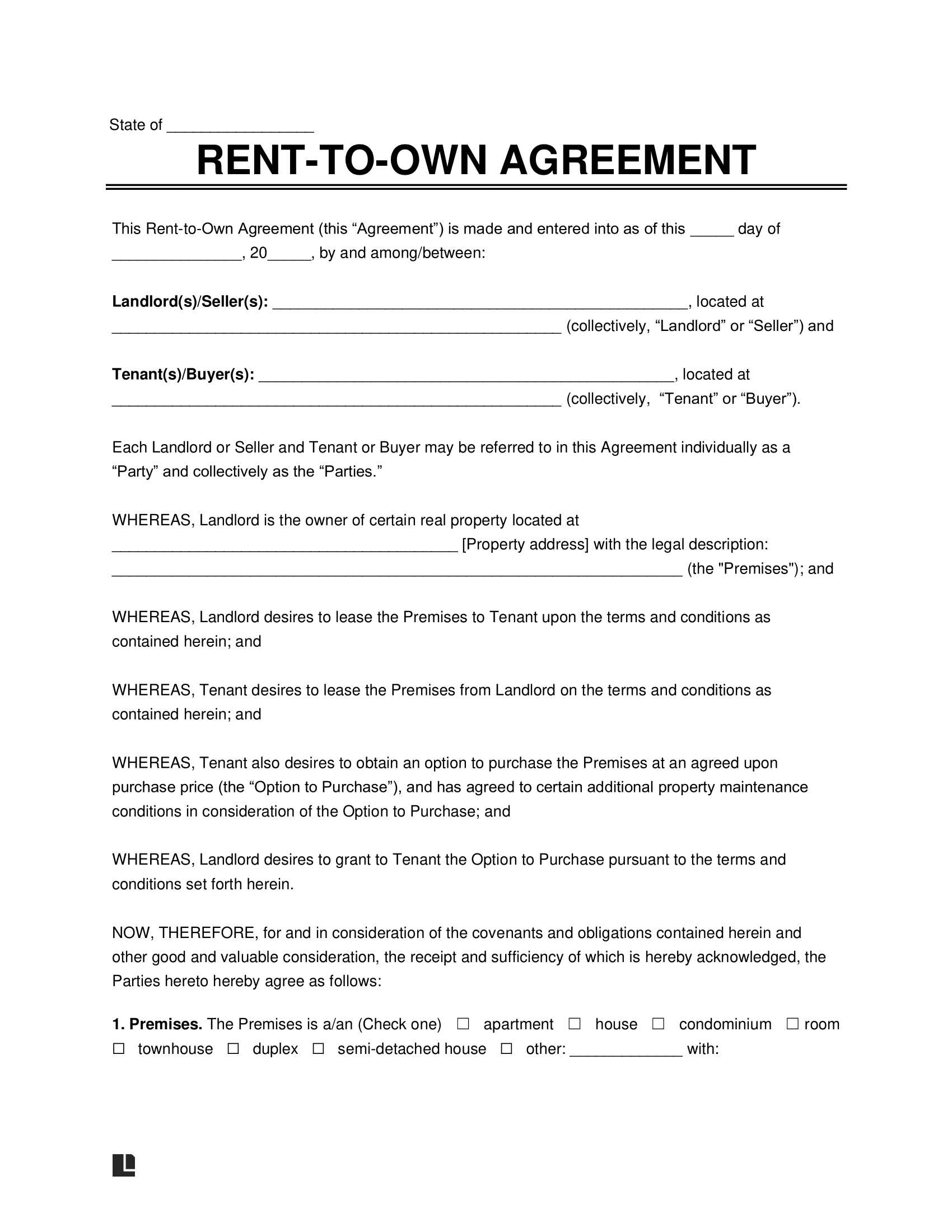 Free Rent-To-Own Contract Template | Pdf & Word throughout Printable Free Rent to Own Contract