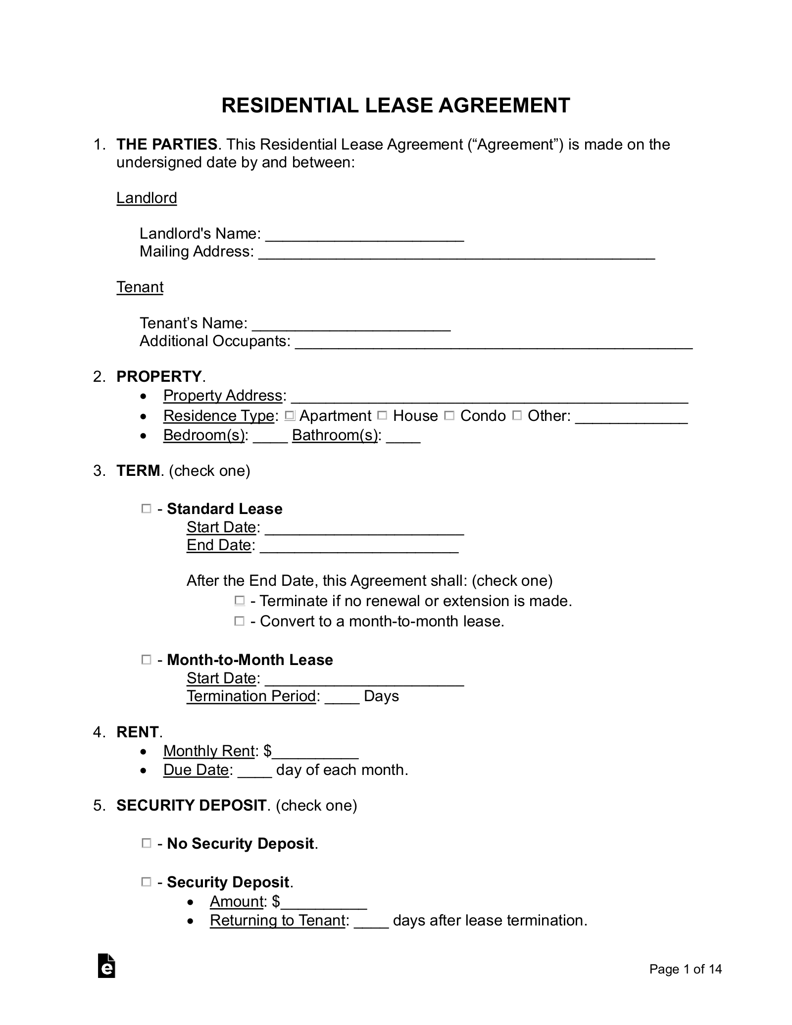 Free Rental / Lease Agreement Templates (15) - Pdf | Word – Eforms with Free Printable Rental Lease Agreement