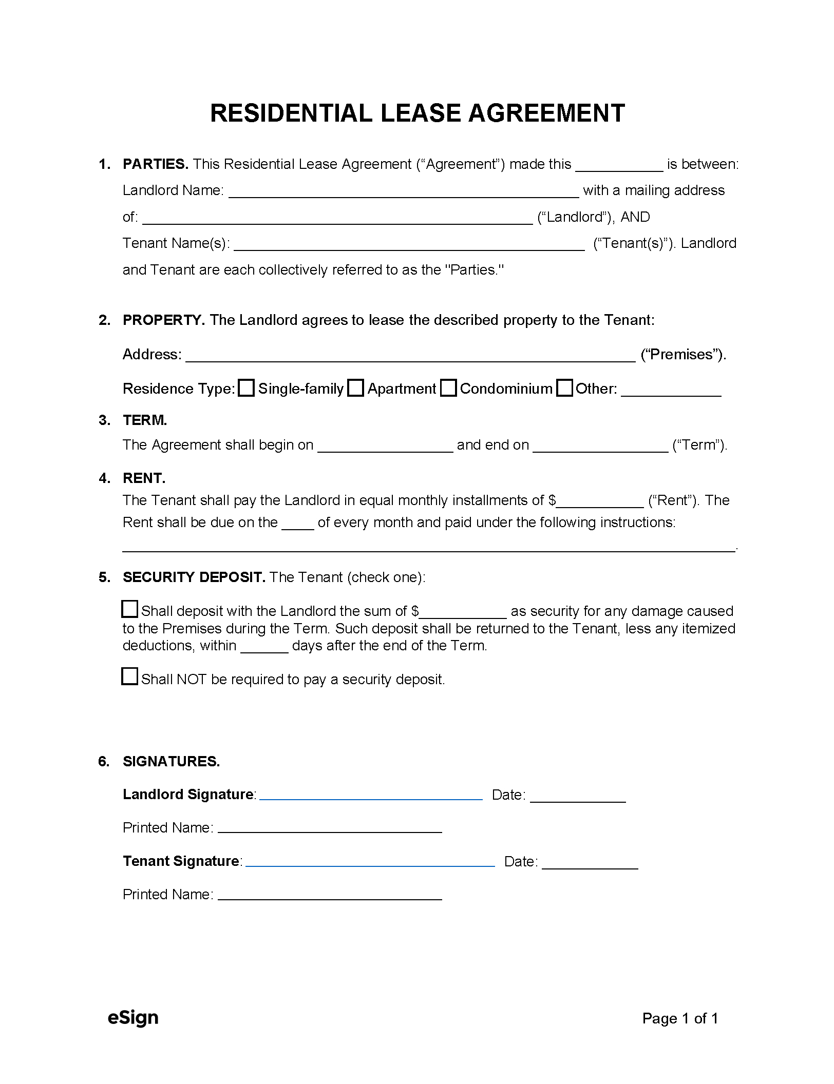 Free Simple (1-Page) Lease Agreement Template | Pdf | Word regarding Basic Rental Agreement Free Printable