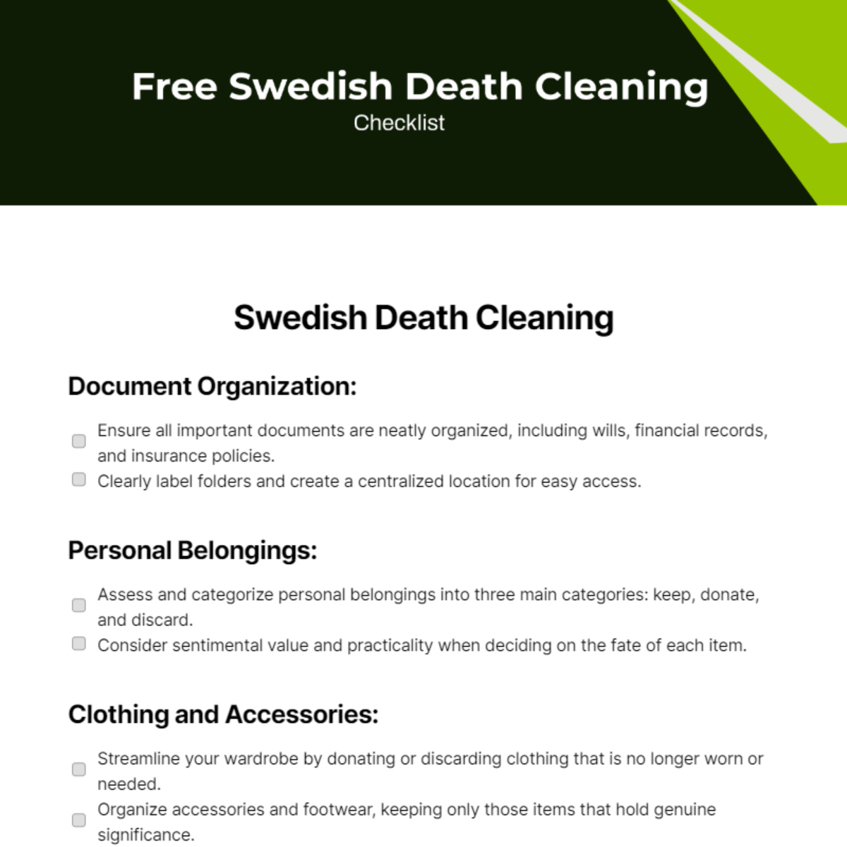 Free Swedish Death Cleaning Checklist Template To Edit Online intended for Swedish Death Cleaning Checklist Printable