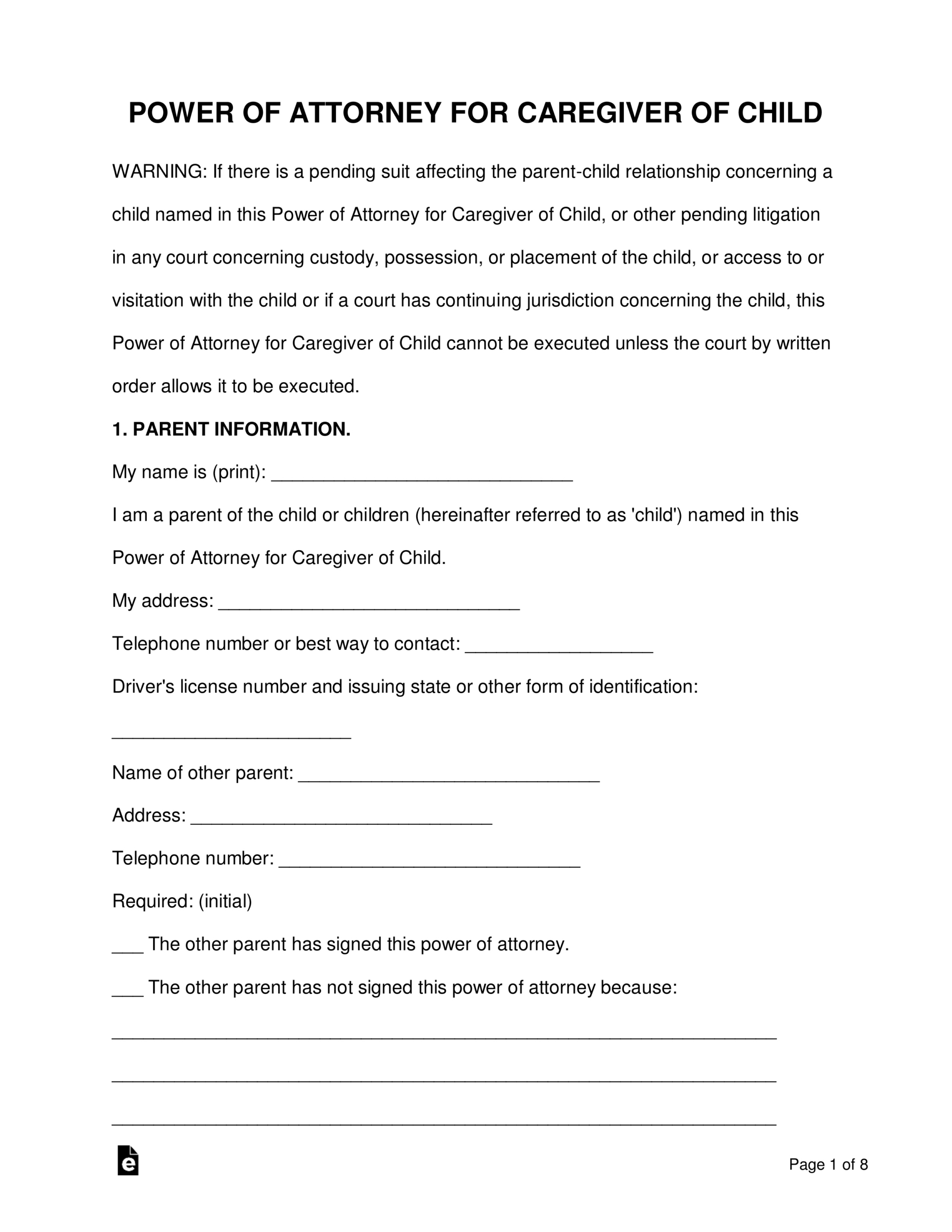 Free Texas Authorization Agreement For Non-Parent Adult Caregiver inside Free Printable Power Of Attorney For Minor Child Texas