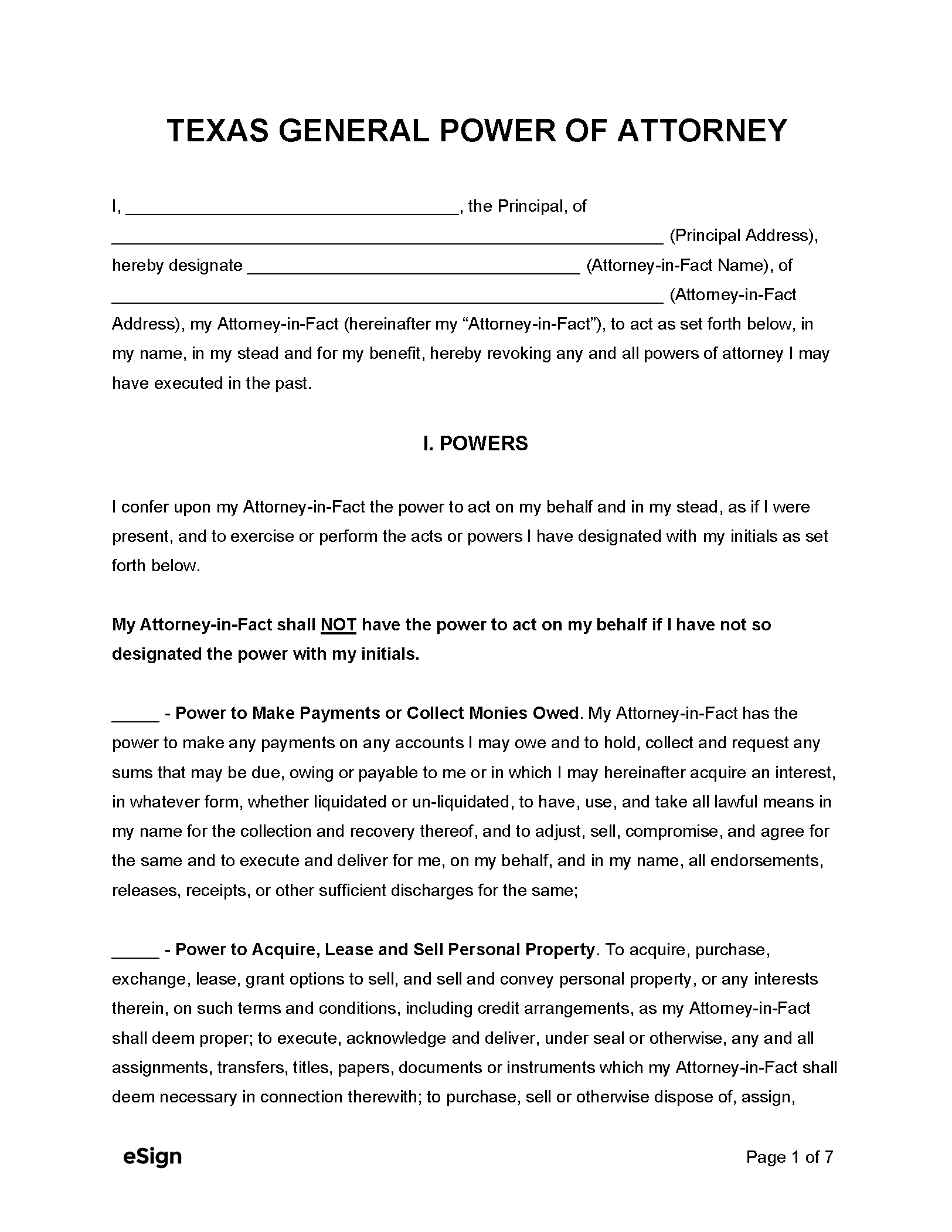 Free Texas General Power Of Attorney Form | Pdf | Word for Printable Power of Attorney Form