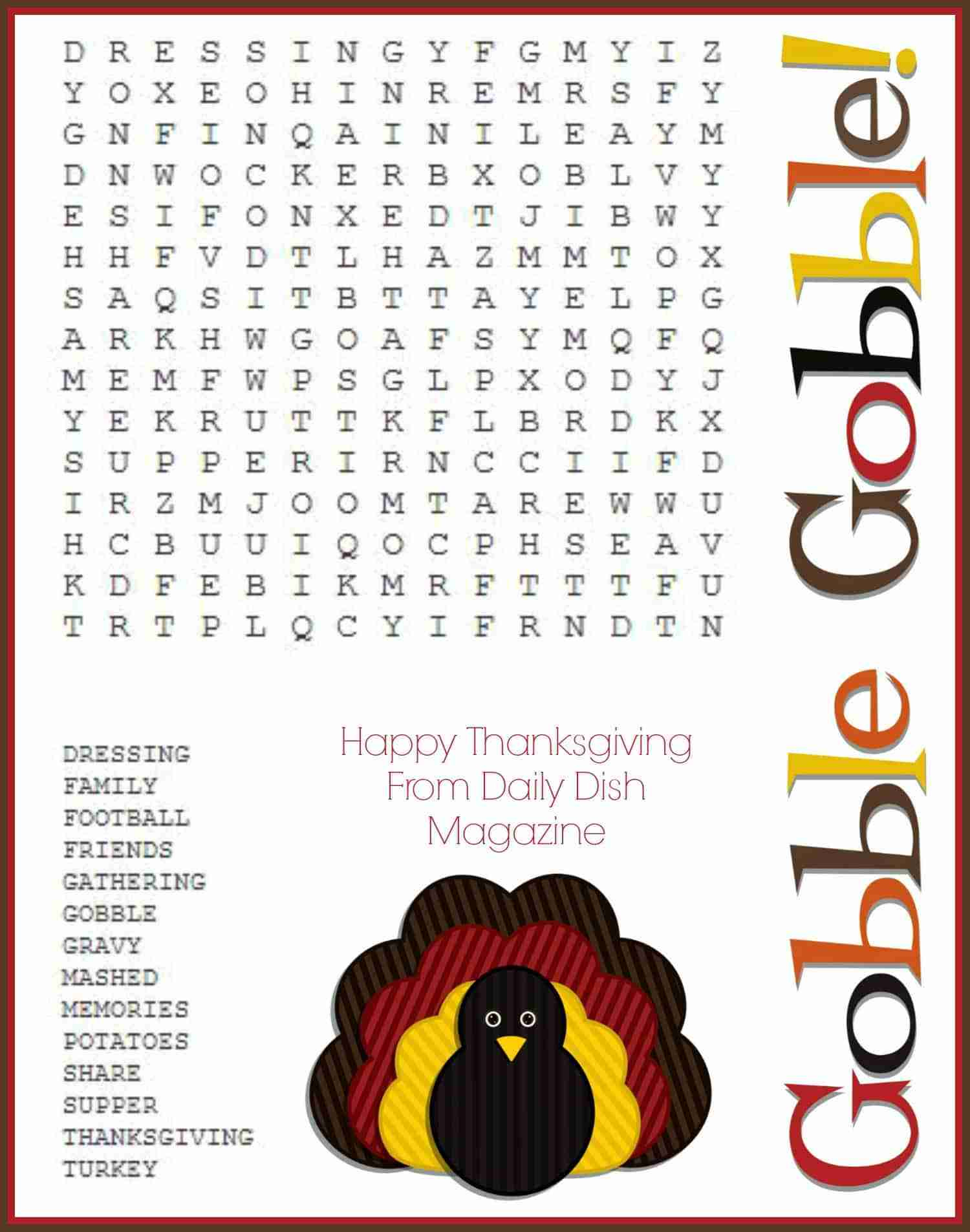 Free Thanksgiving Puzzles ~ Word Search And Maze Printable - Daily pertaining to Free Printable Word Search For Thanksgiving
