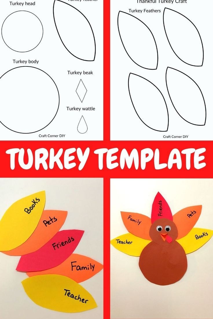 Free Turkey Template Kids Craft in Thankful Turkey Craft Printable Free