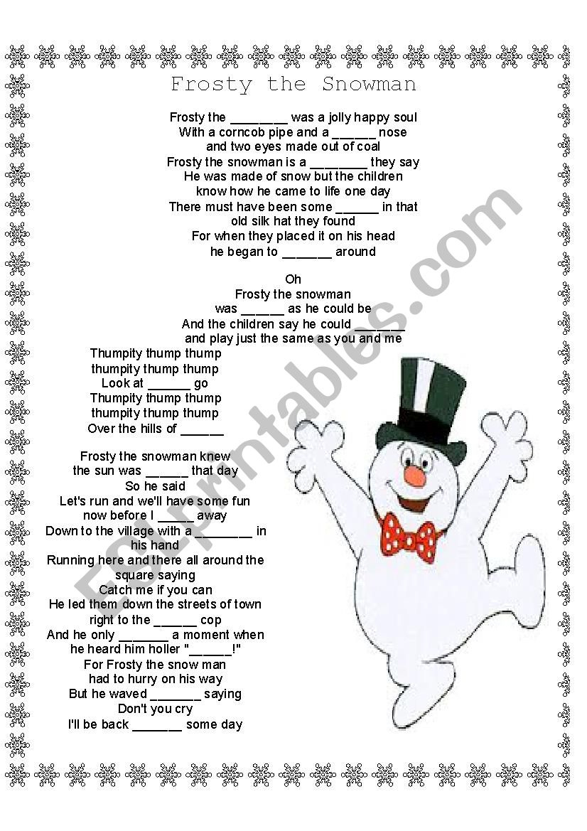 Frosty The Snowman Fill In The Blanks Lyrics - Esl Worksheetkdelia with regard to Printable Words to Frosty the Snowman