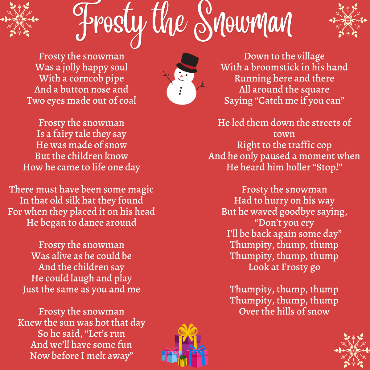 Frosty The Snowman Printable Lyrics, Origins, And Video intended for Printable Words To Frosty The Snowman
