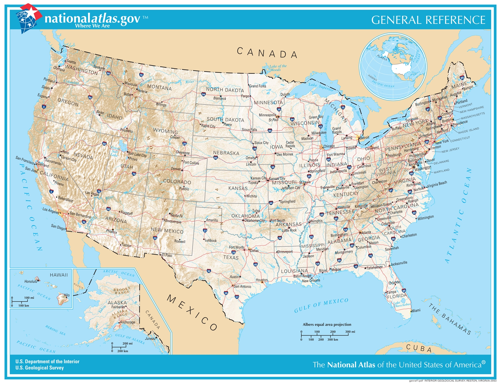 General Reference Printable Map | U.s. Geological Survey inside Map of the United States Printable Free