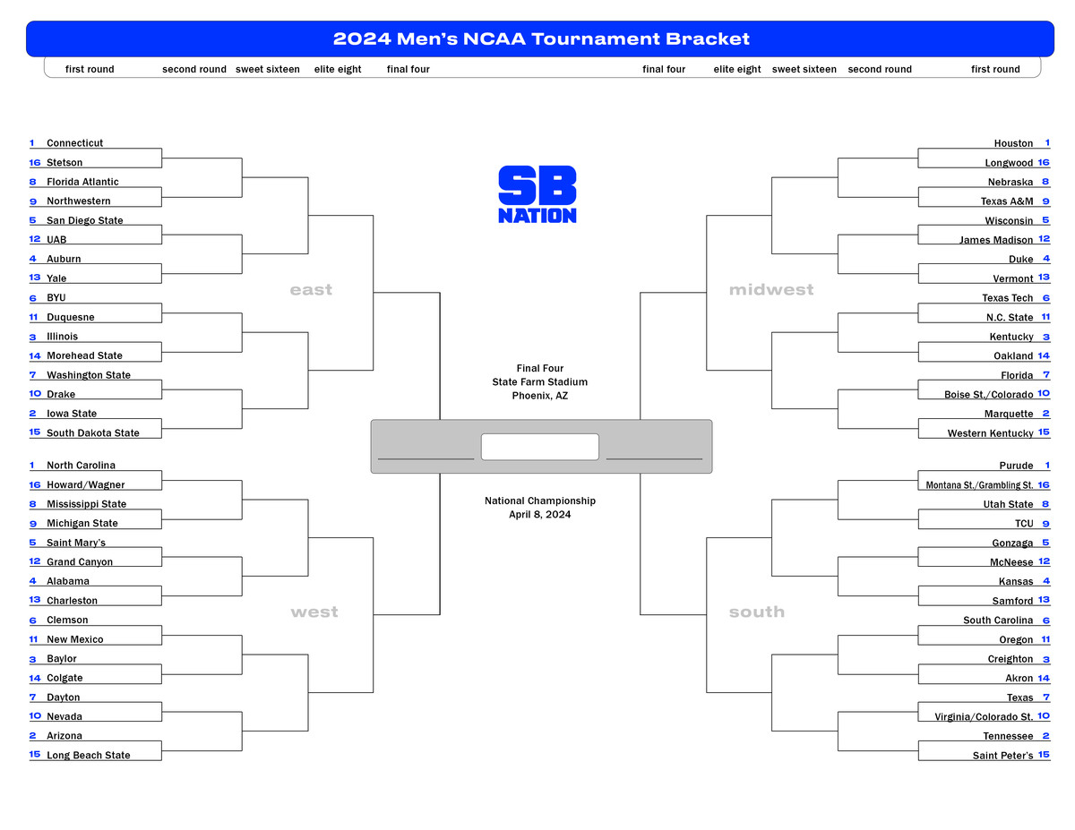 Get Your Printable March Madness Bracket For The 2024 Men'S Ncaa in Printable Bracket For Ncaa Tournament