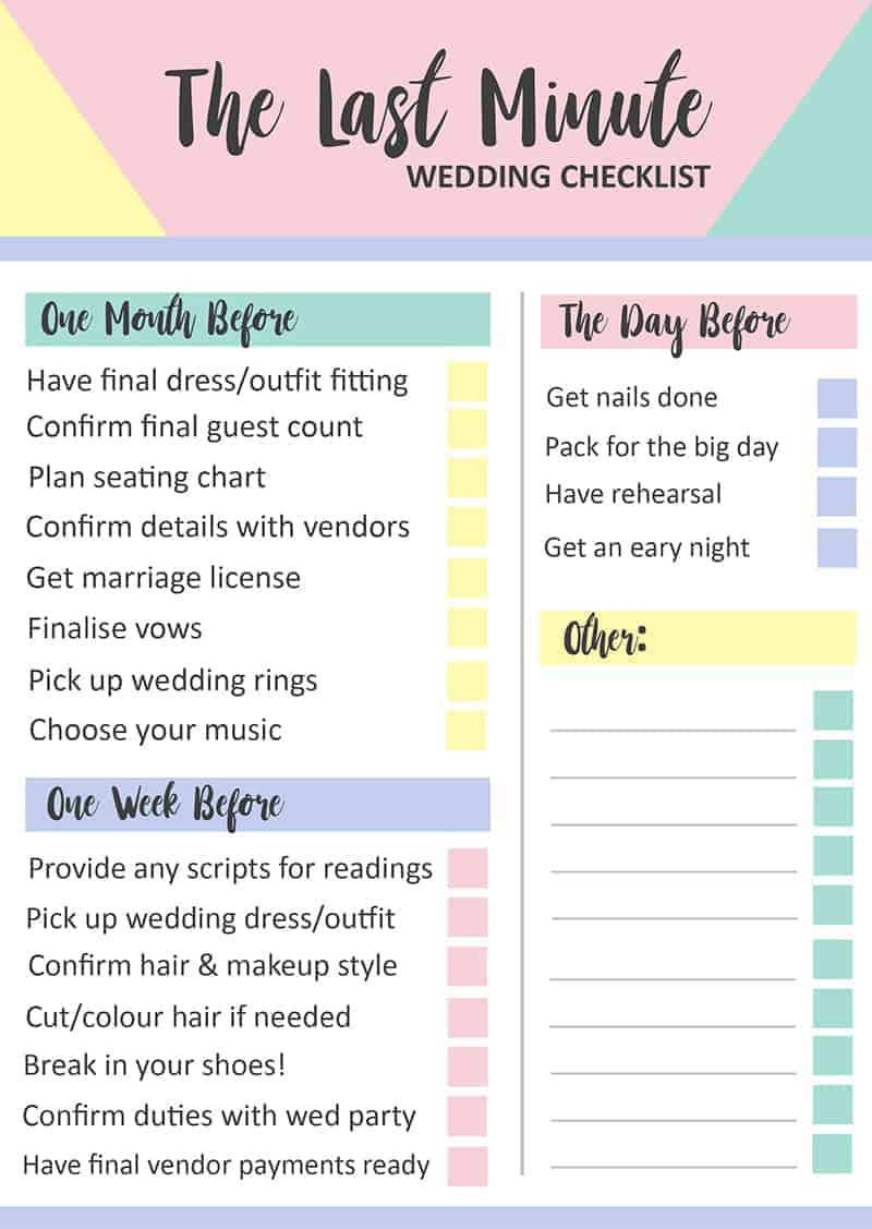 Grab This Free Printable Last Minute Wedding Checklist | Bespoke in Free Printable Wedding Checklist For Wedding Planning