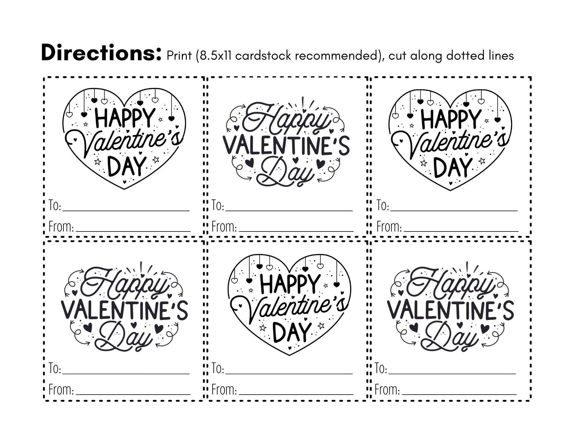 Happy Valentine'S Day Printable Cards Black And White - Etsy Ireland within Black And White Free Printable Valentines Day Cards Printable