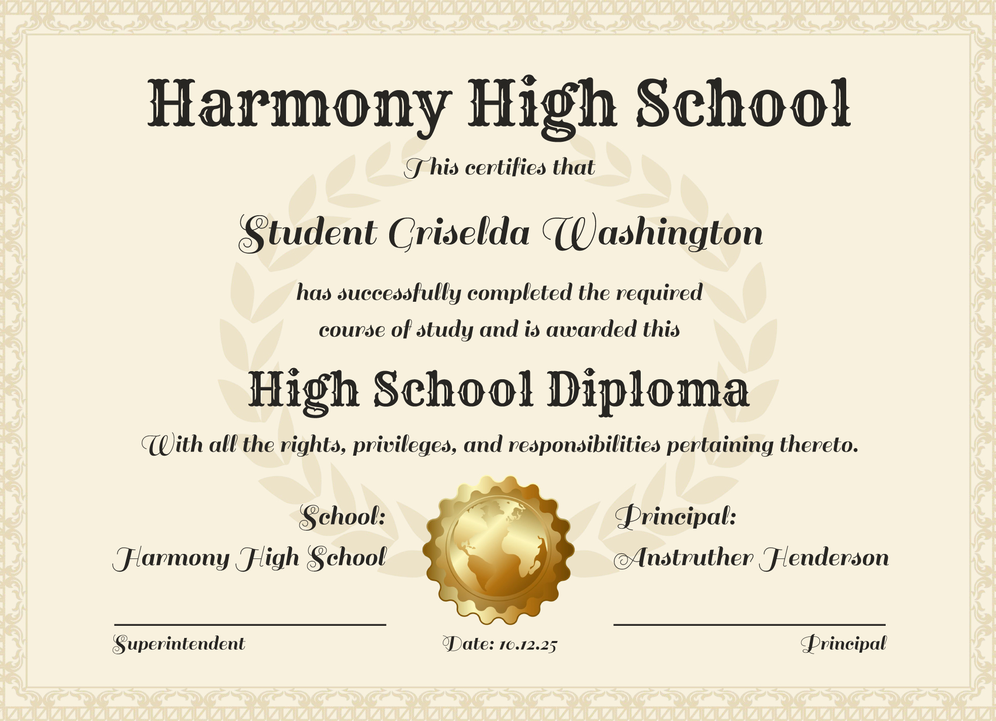 High School Diploma Free Google Docs Template - Gdoc.io pertaining to Free Printable High School Diploma