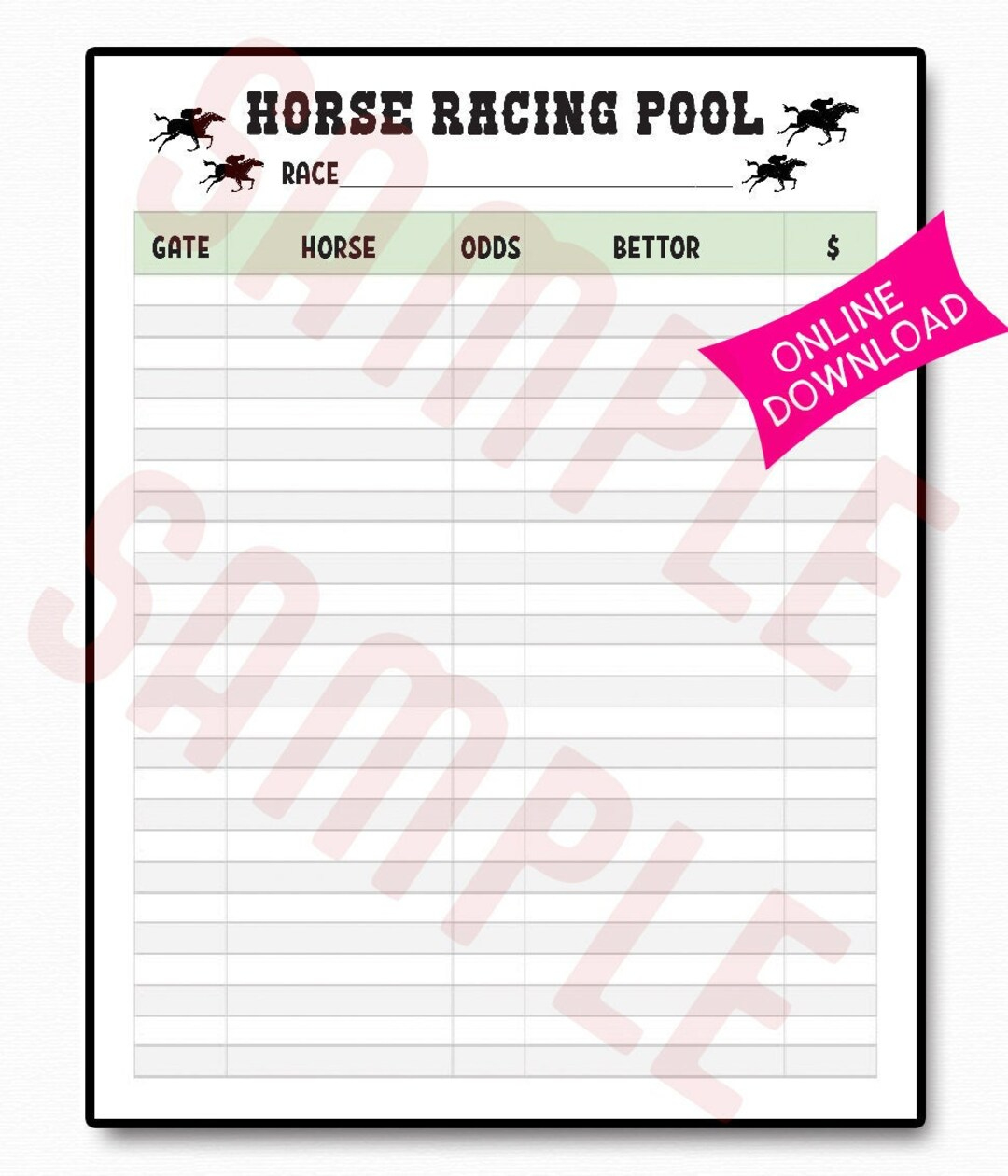 Horse Racing Pool Printable For Kentucky Derby | Belmont Stakes throughout Kentucky Derby Racing Form Printable