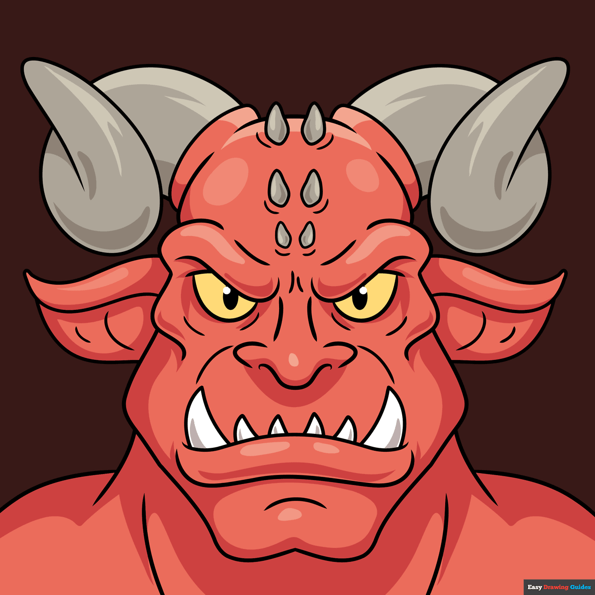 How To Draw A Demon Face - Really Easy Drawing Tutorial for Printable Friendly Demons Cartoon Graphics
