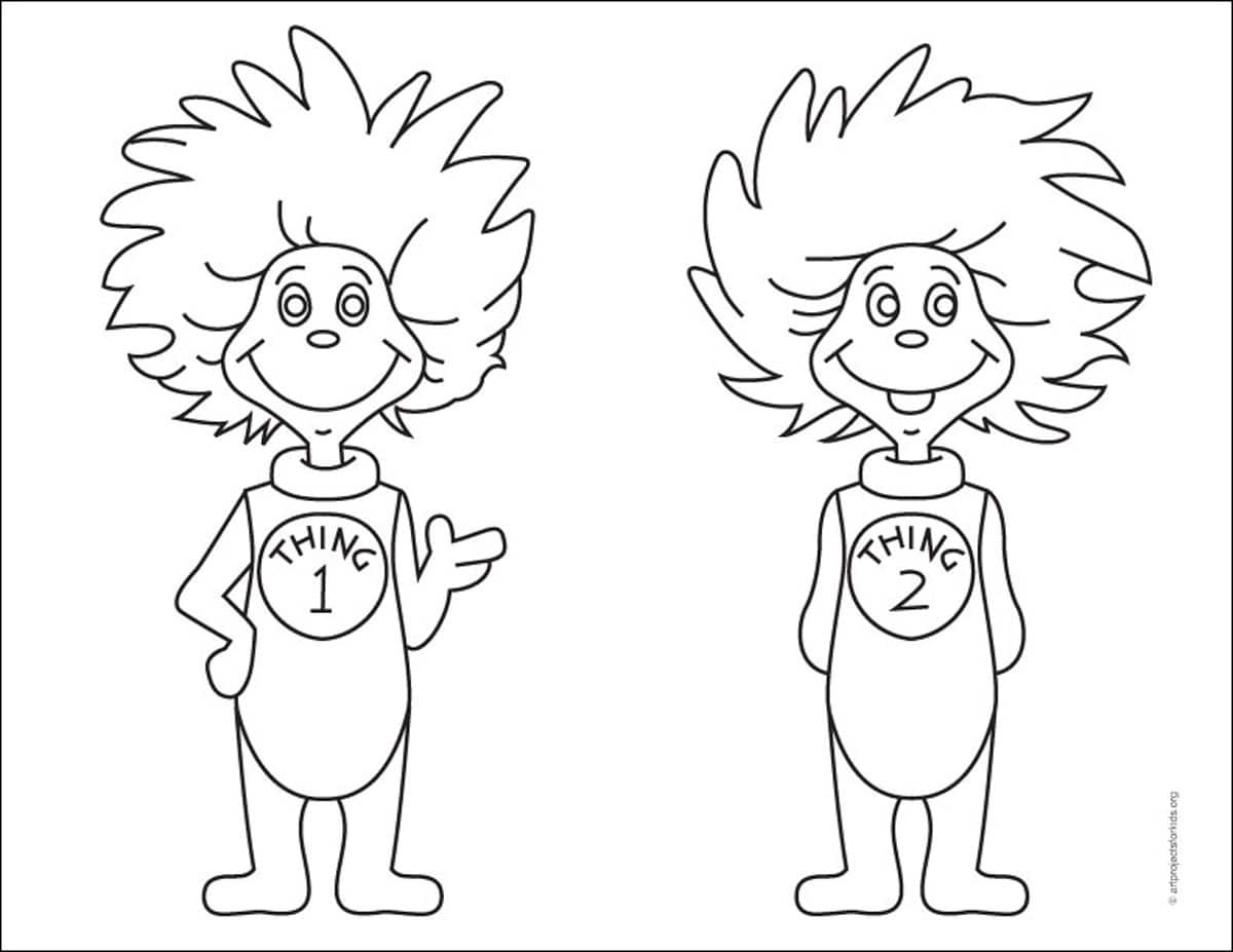 How To Draw Thing One And Thing Two: Easy Step-By-Step Art Lesson throughout Printable Thing 1 and Thing 2