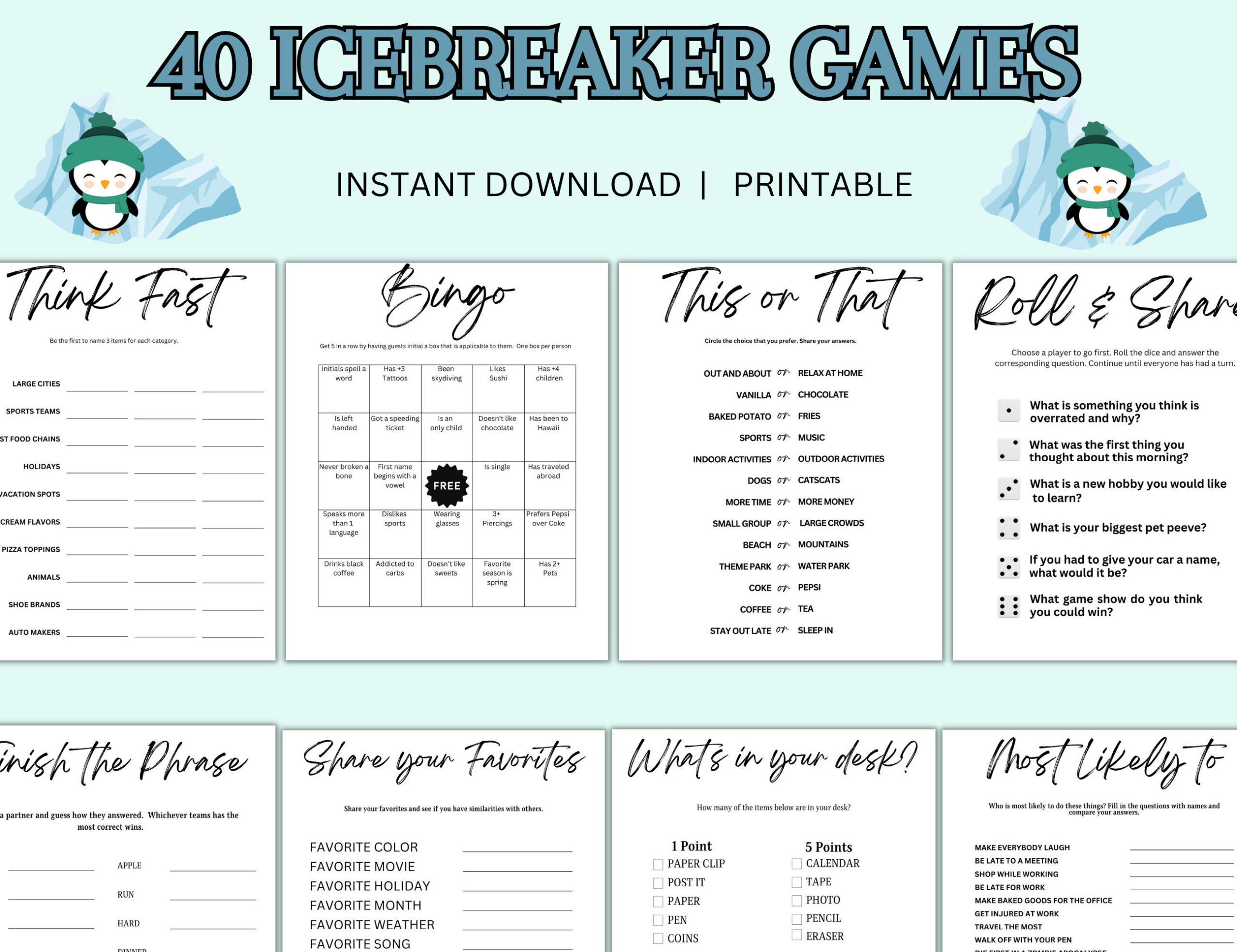 Icebreaker Game Bundle, Printable Icebreaker Games, Staff Game pertaining to Printable Team Building Ice Breaker Games