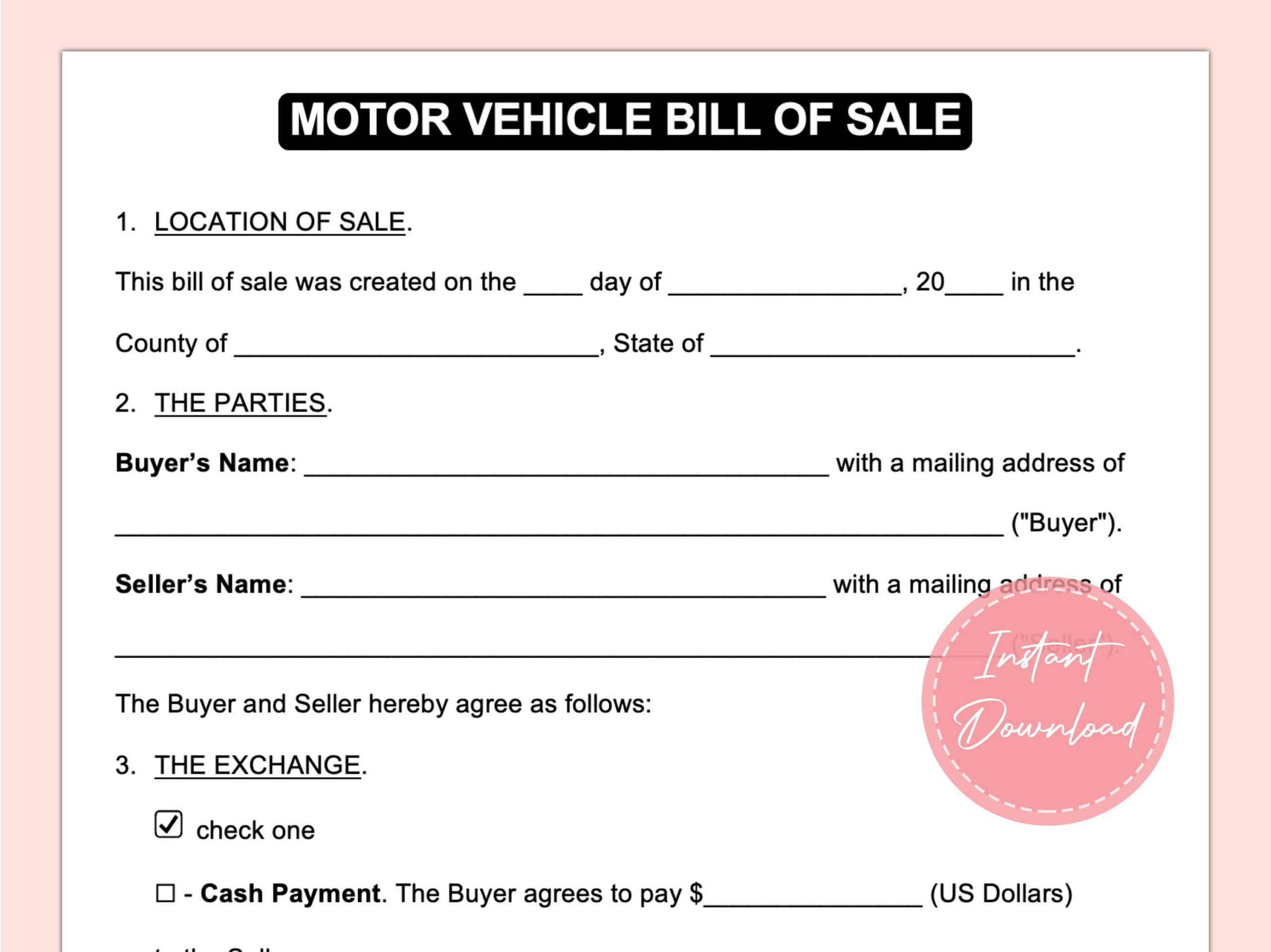 Kfz-Kaufschein | Bill Of Sale | Auto Sale Form | Fahrzeug Sale with regard to Printable Automobile Bill of Sale