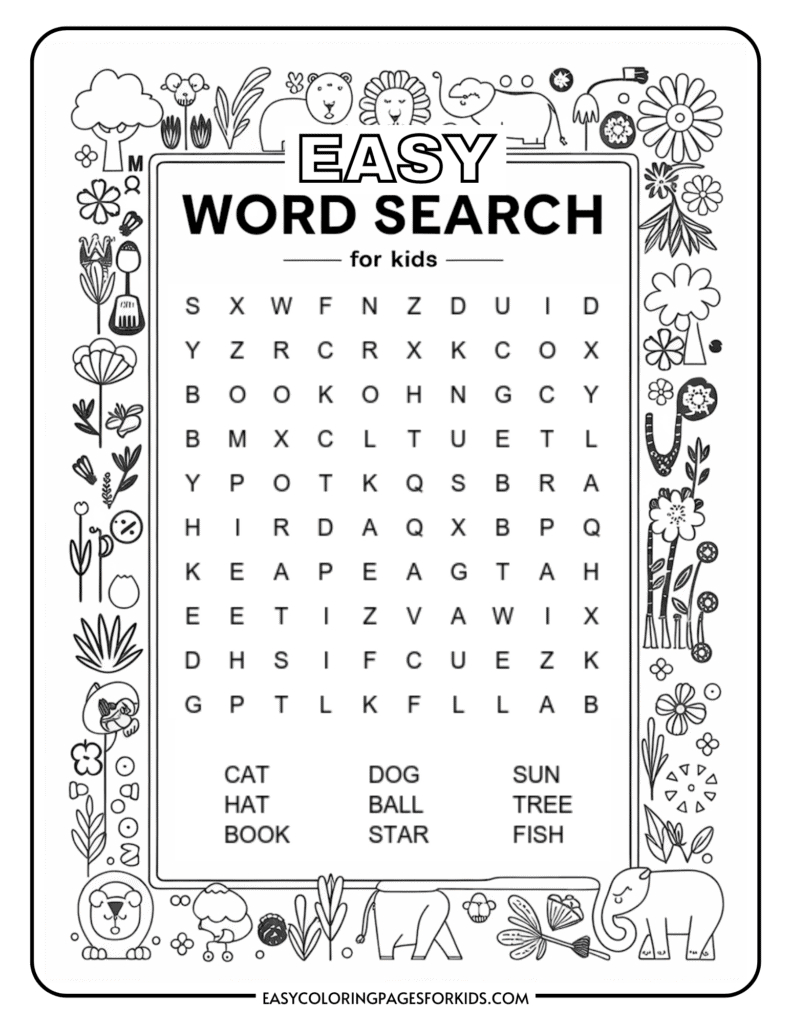 Kindergarten Easy Word Search For Kids (2 Free Pdf Pages) - Easy in Word Search For Kids Printable