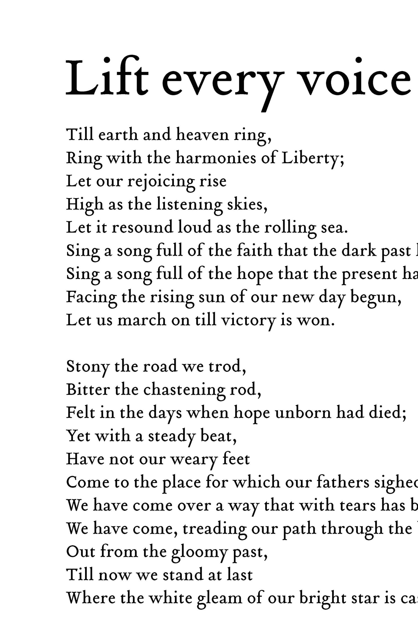 Lift Every Voice And Sing Framed Print Poem Wall Art James Weldon intended for Lift Every Voice And Sing Lyrics Printable