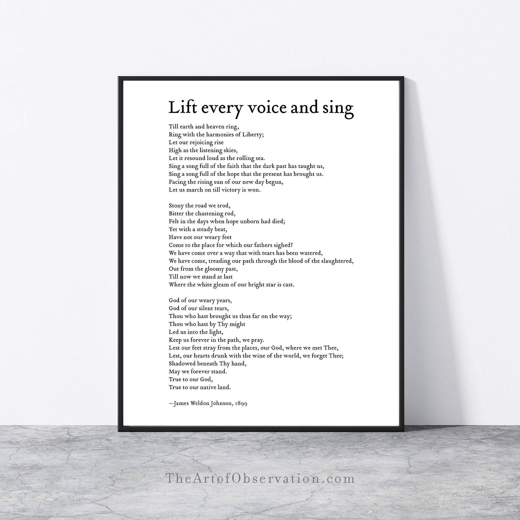 Lift Every Voice And Sing Framed Print Poem Wall Art James Weldon with regard to Lift Every Voice and Sing Lyrics Printable