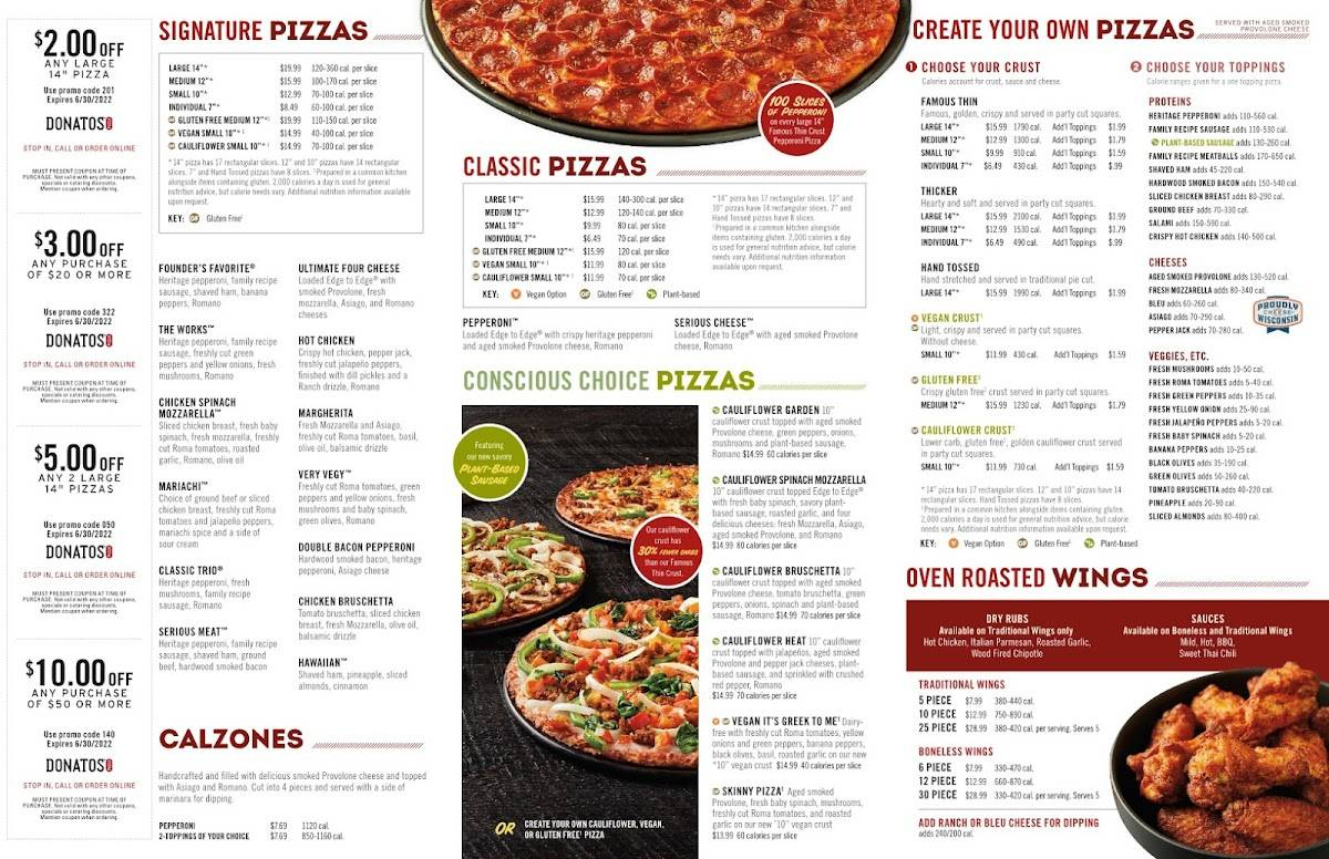 Menu At Donatos Pizza Pizzeria, Erie, Buffalo Rd regarding Printable Donatos Menu With Prices