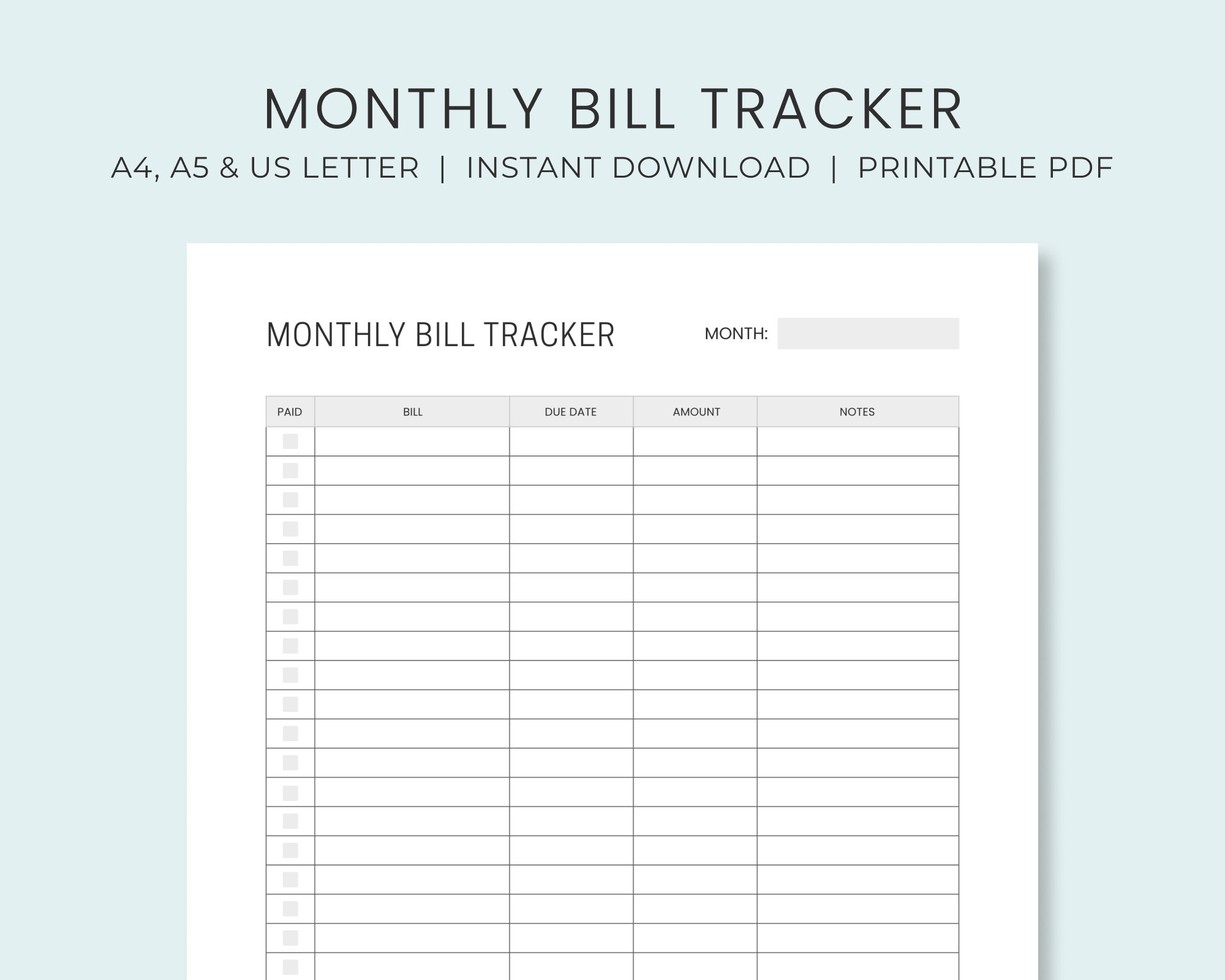 Monthly Bill Payment Tracker Printable | Bill Pay Checklist inside Printable Monthly Bill Payment Log