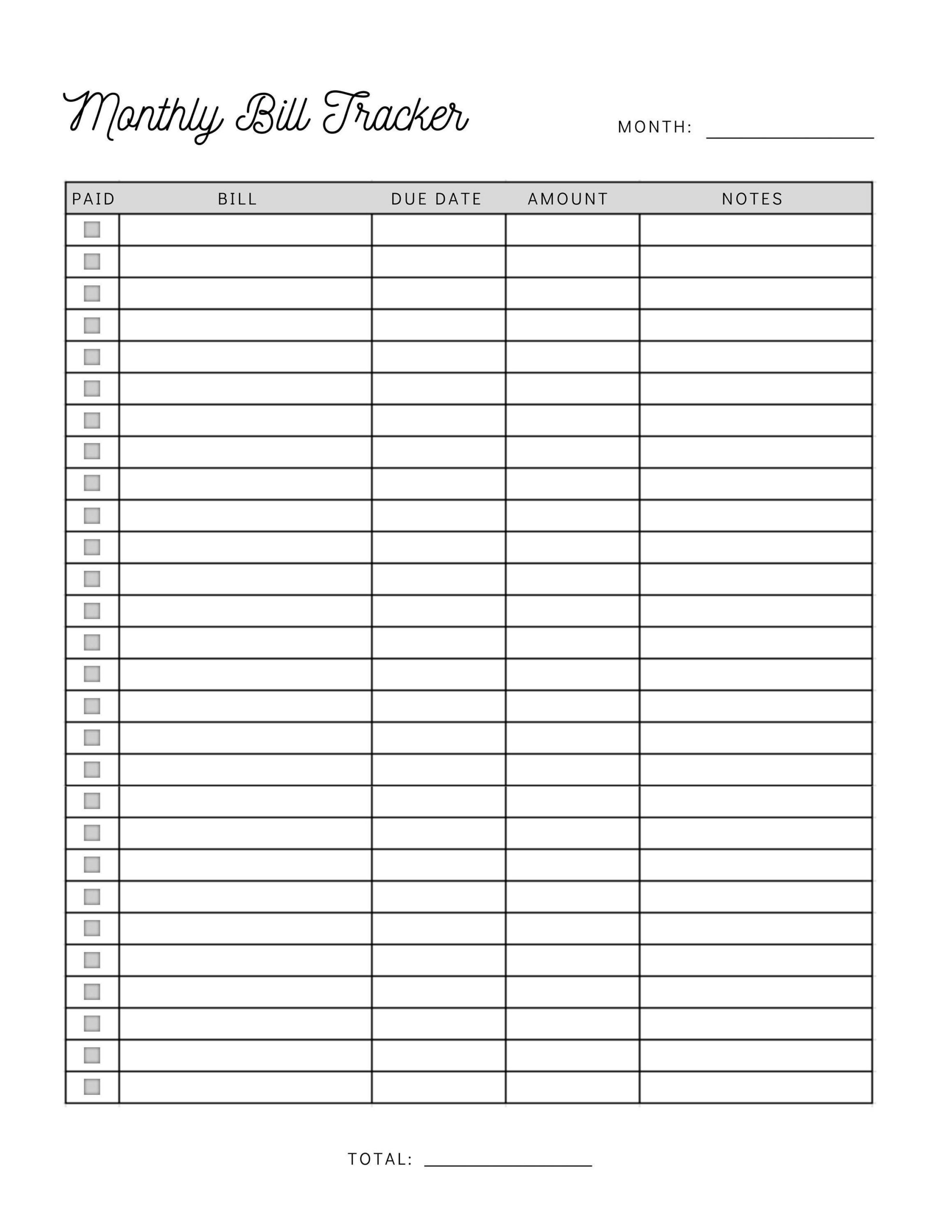 Monthly Bill Payment Tracker Printable | Bill Pay Checklist regarding Printable Monthly Bill Payment Log